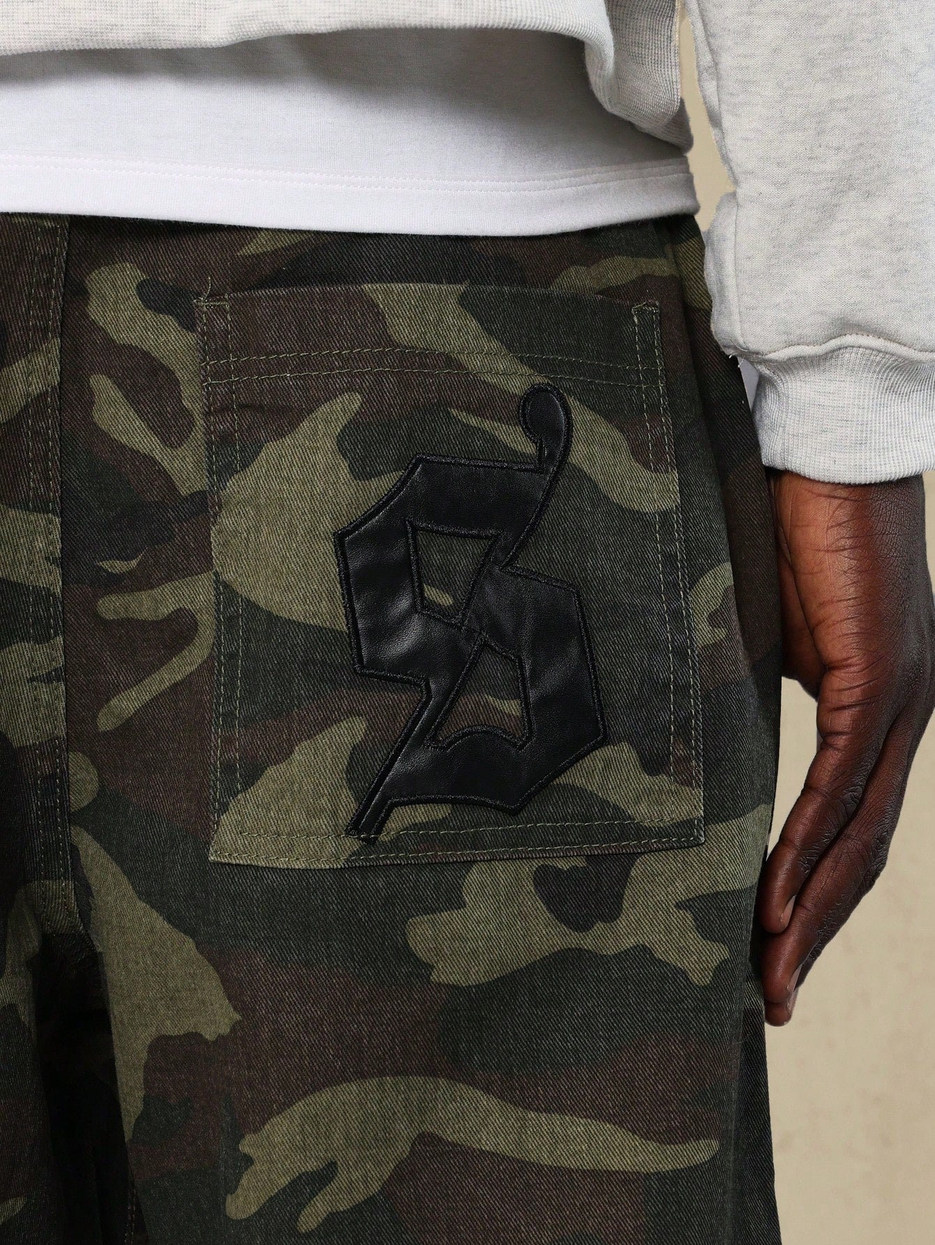 Loose Fit Camo Printed Jean With PU Badges