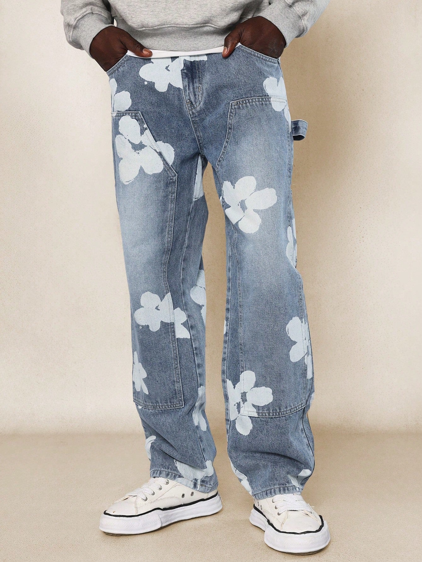 Straight Fit Floral Printed Carpenter Jean