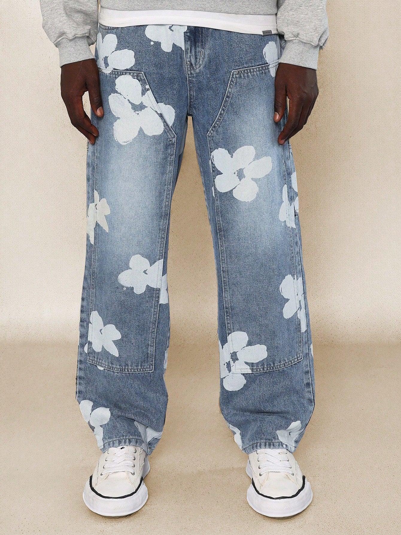 Straight Fit Floral Printed Carpenter Jean