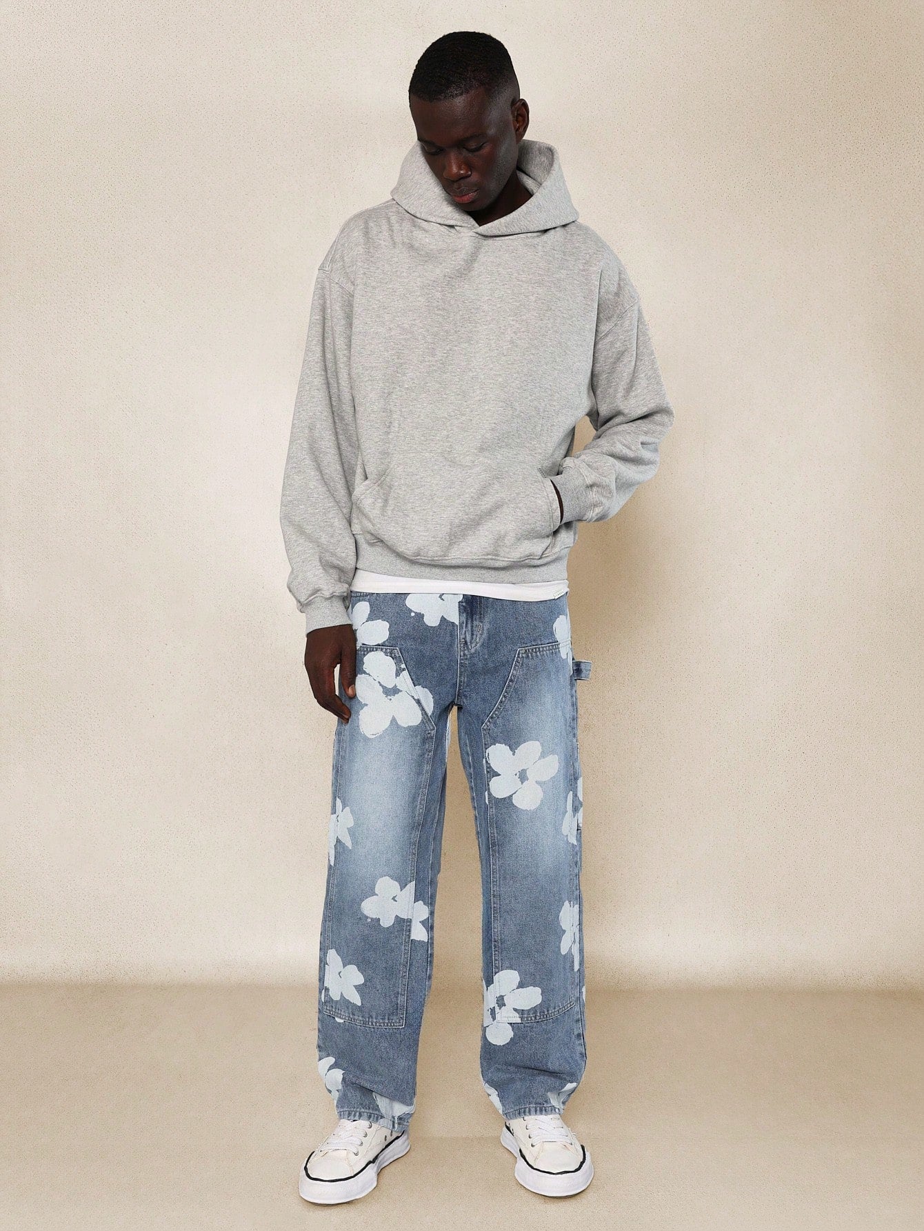 Straight Fit Floral Printed Carpenter Jean