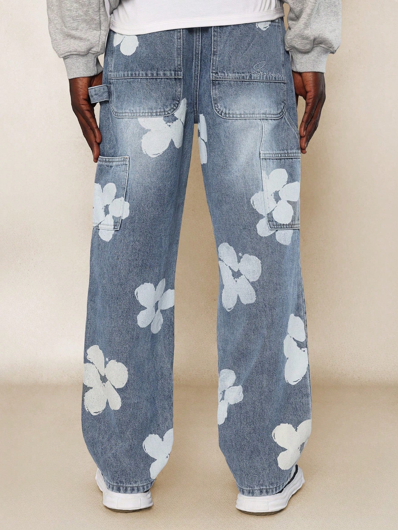 Straight Fit Floral Printed Carpenter Jean