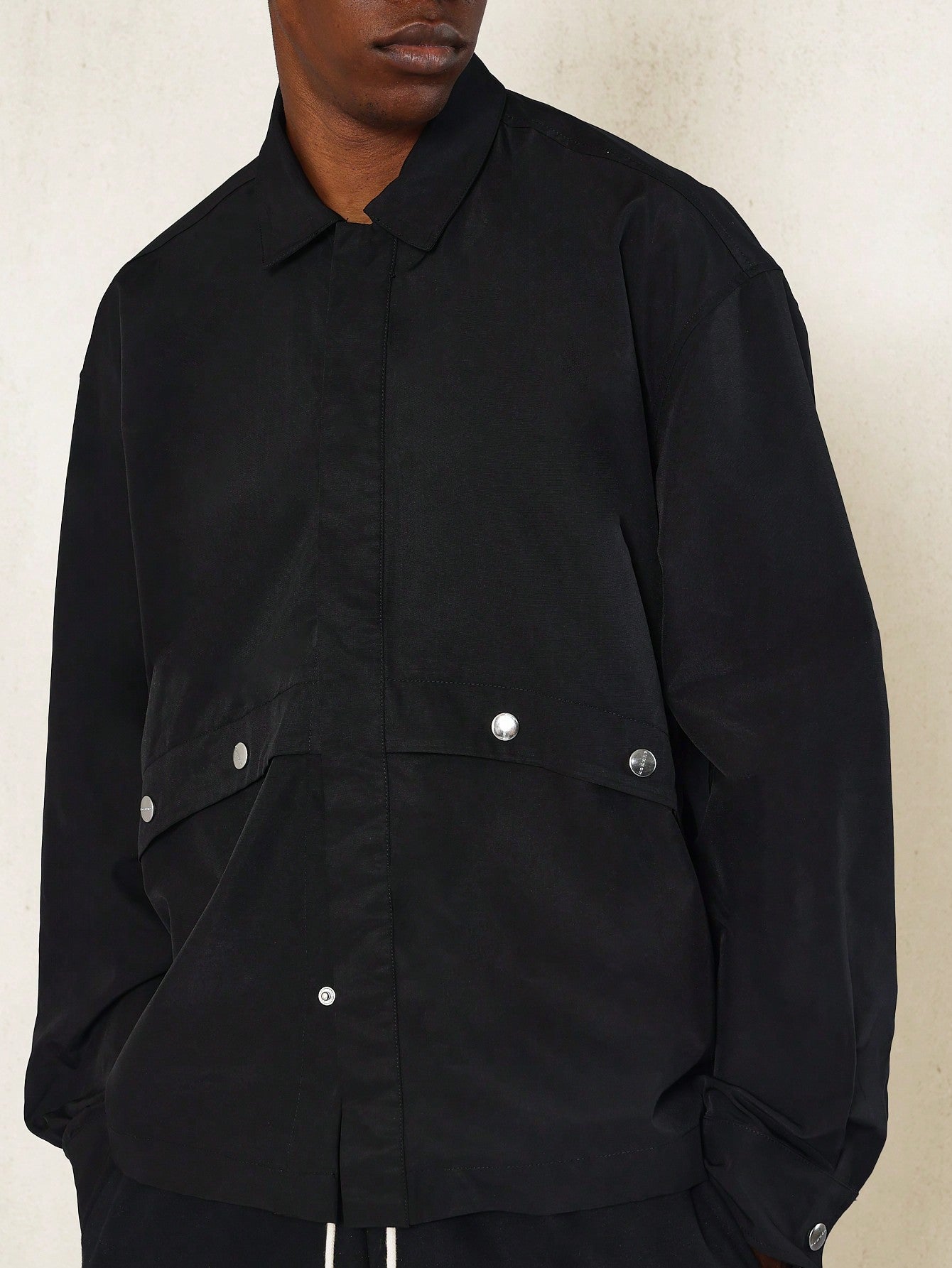 Regular Fit Nylon Utility Jacket With Snap Detail