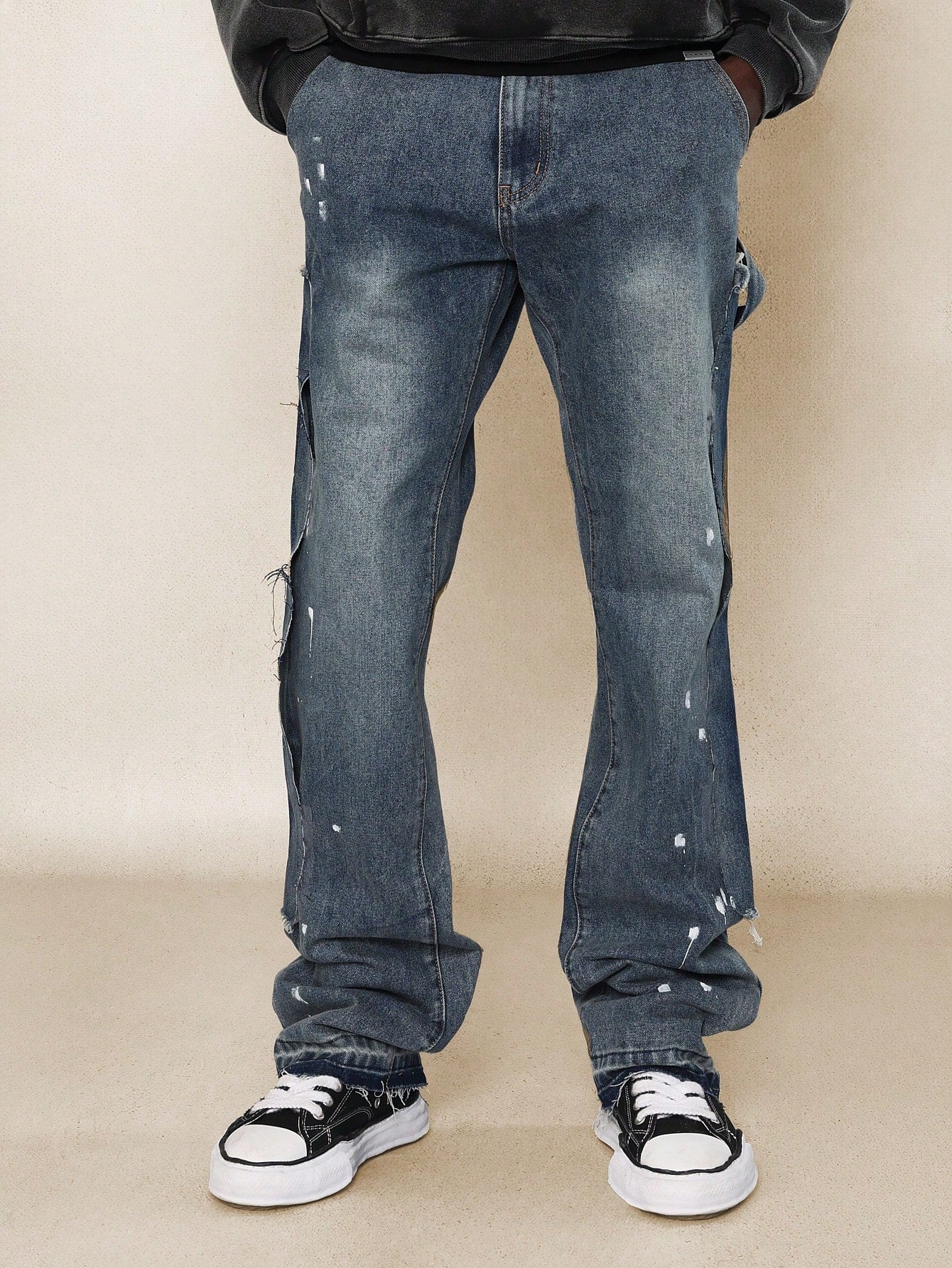 Slim Fit Raw Edge Jean With Splatter Paint