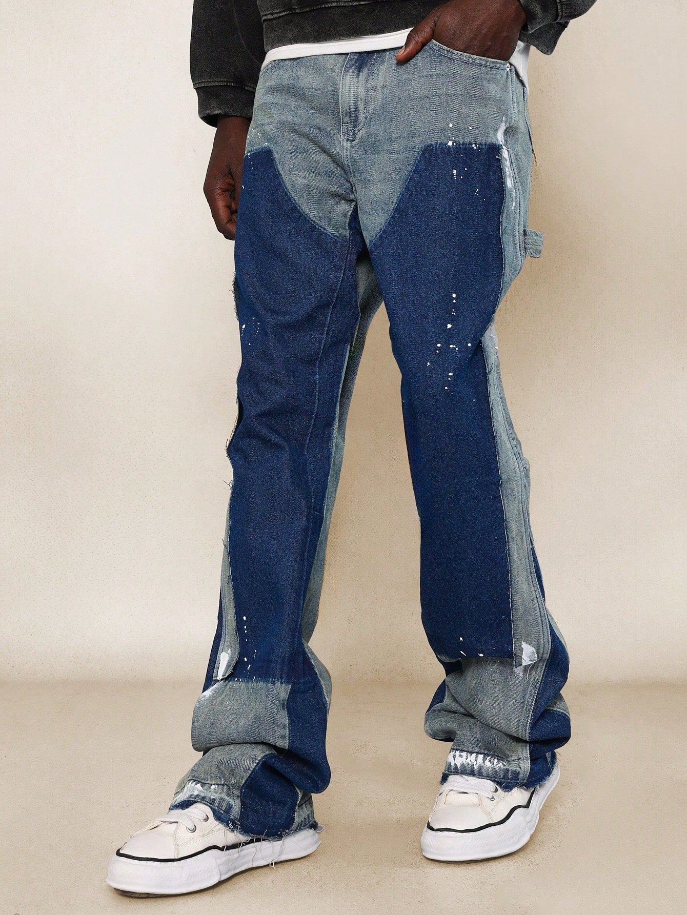 Straight Fit Washed Two Tone Raw Edge Jean