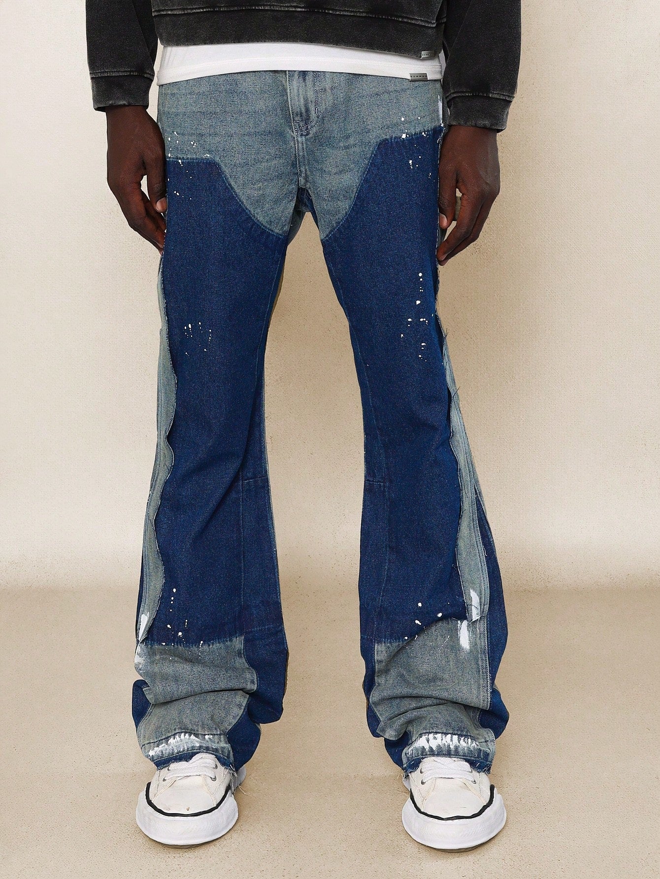 Straight Fit Washed Two Tone Raw Edge Jean