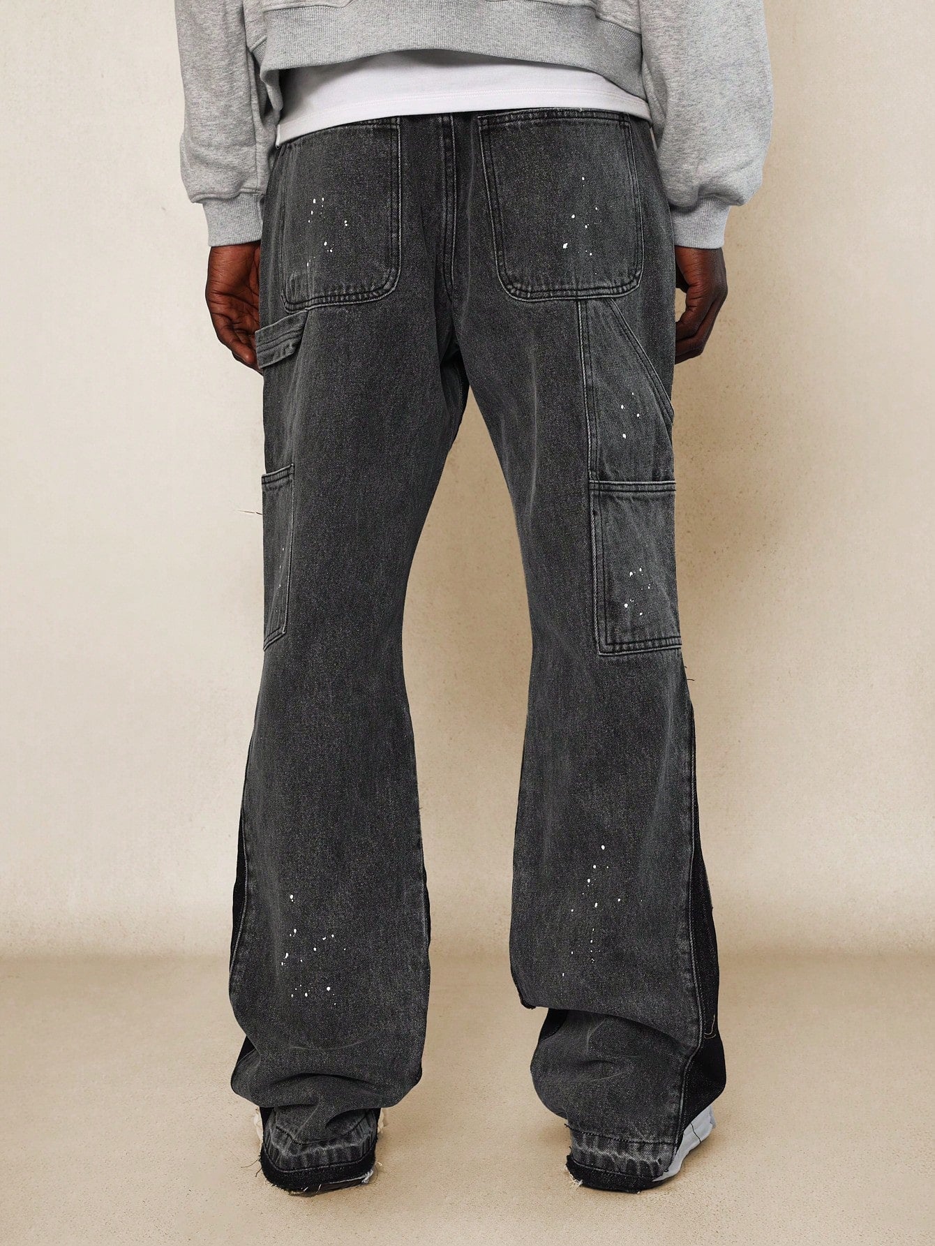 Flare Fit Washed Two Tone Carpenter Jean With Splatter Paint