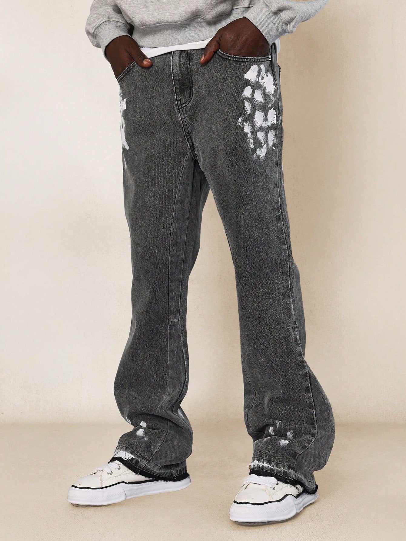 Flare Fit Washed Jean With Splatter Paint