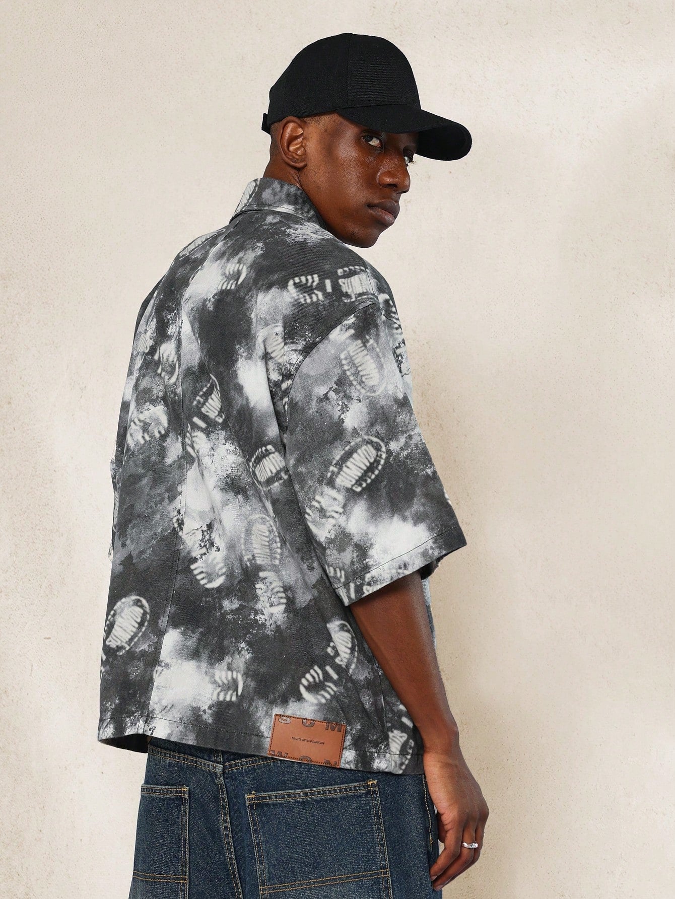 Boxy Fit Twill Denim Shirt With All Over Print