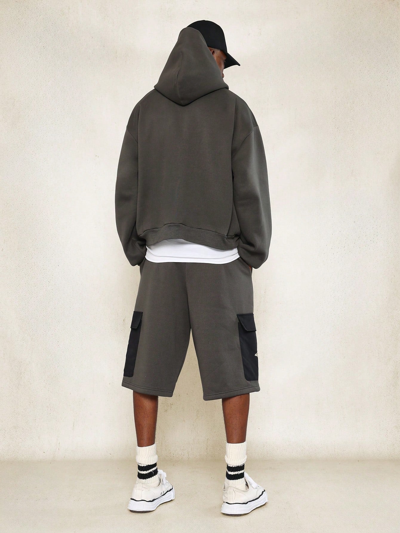 Regular Fit Overhead Hoodie And Jort With Black Nylon Pocket & Reflective Print