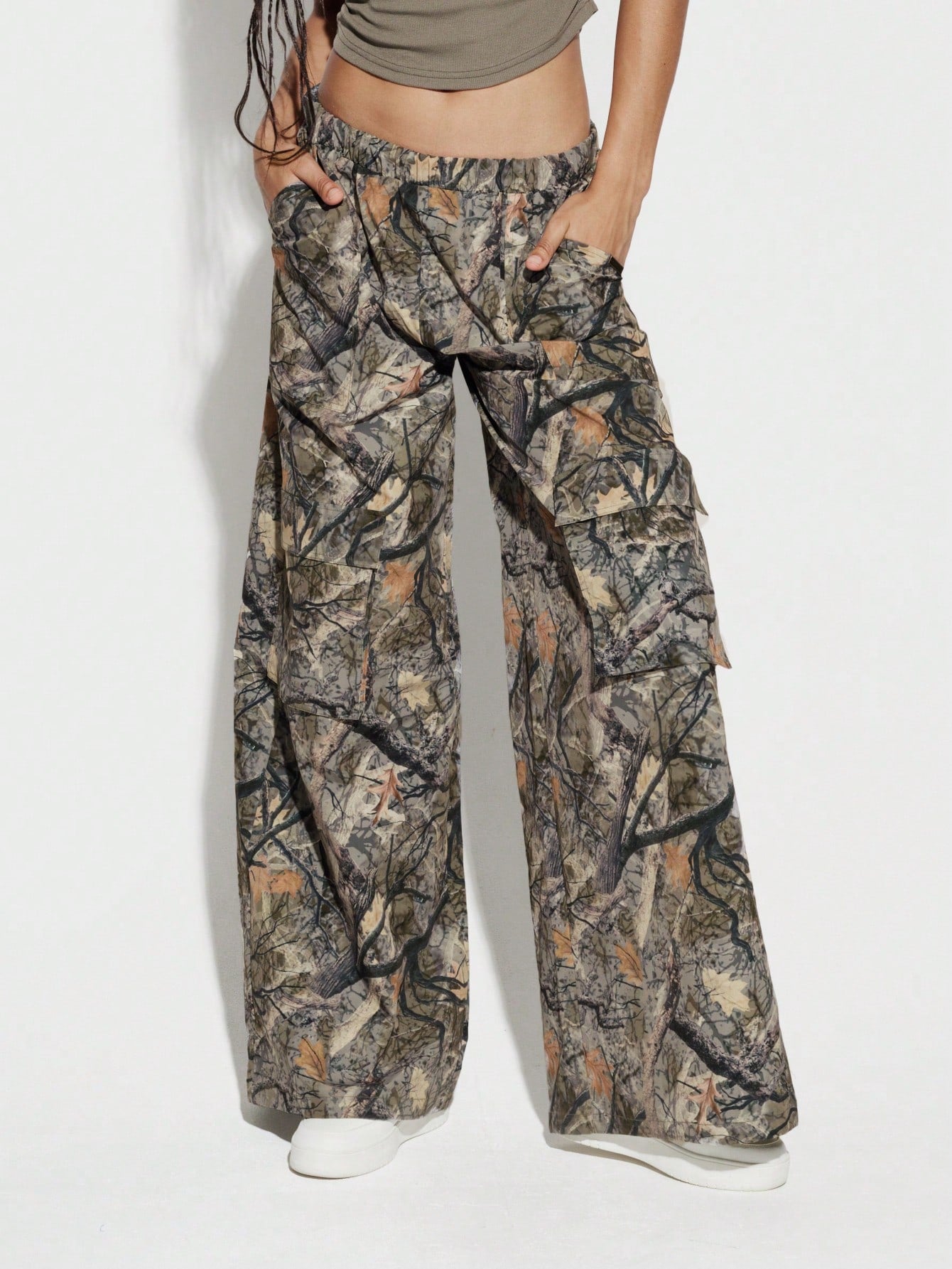 SUMWON WOMEN All Over Printed Nylon Cargo Pants