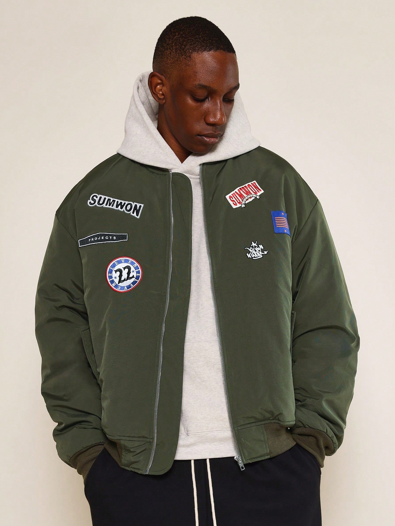 Bomber Jacket With Patched Detail