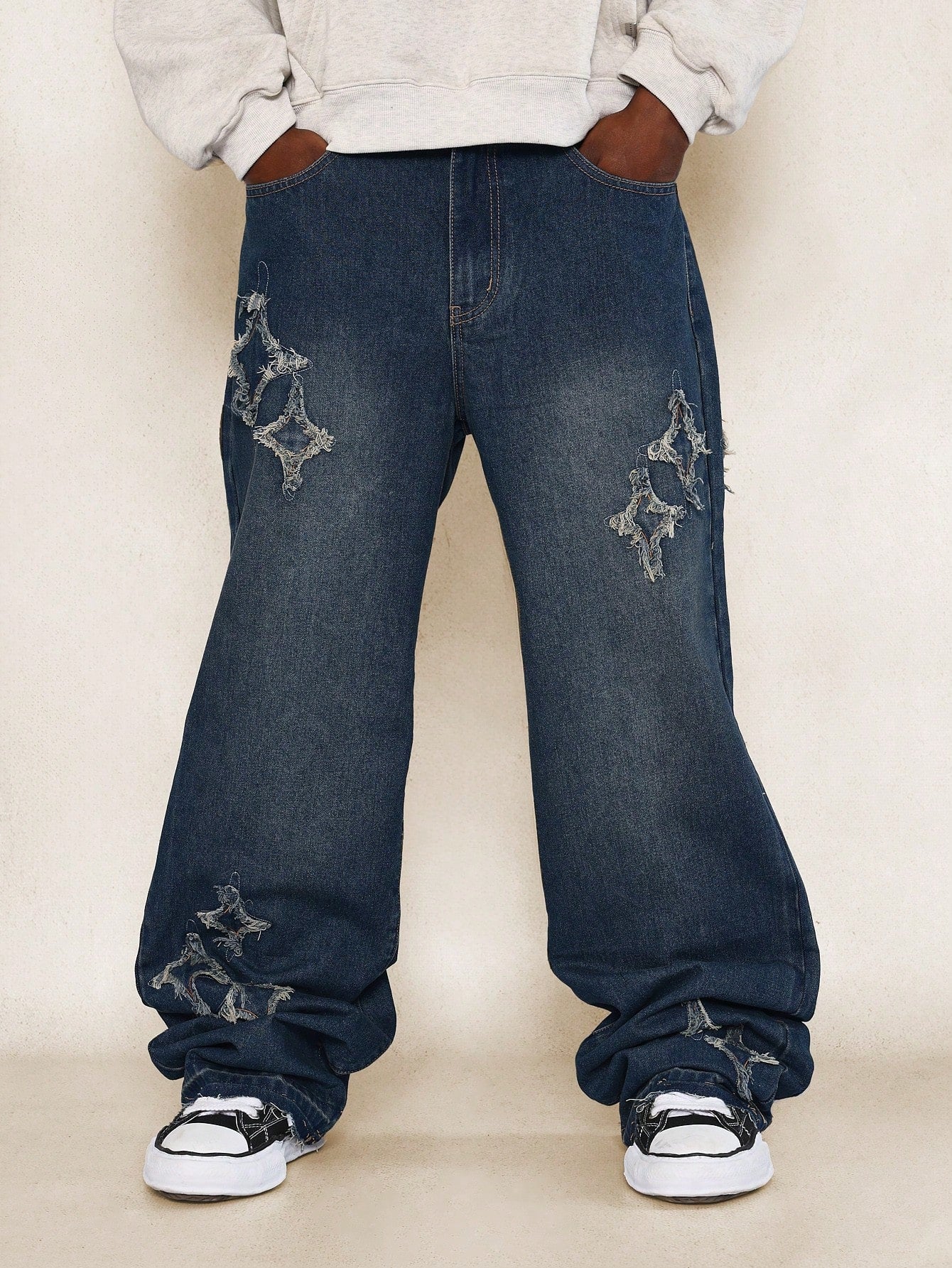 Straight Fit Jean With Star Applique All Over