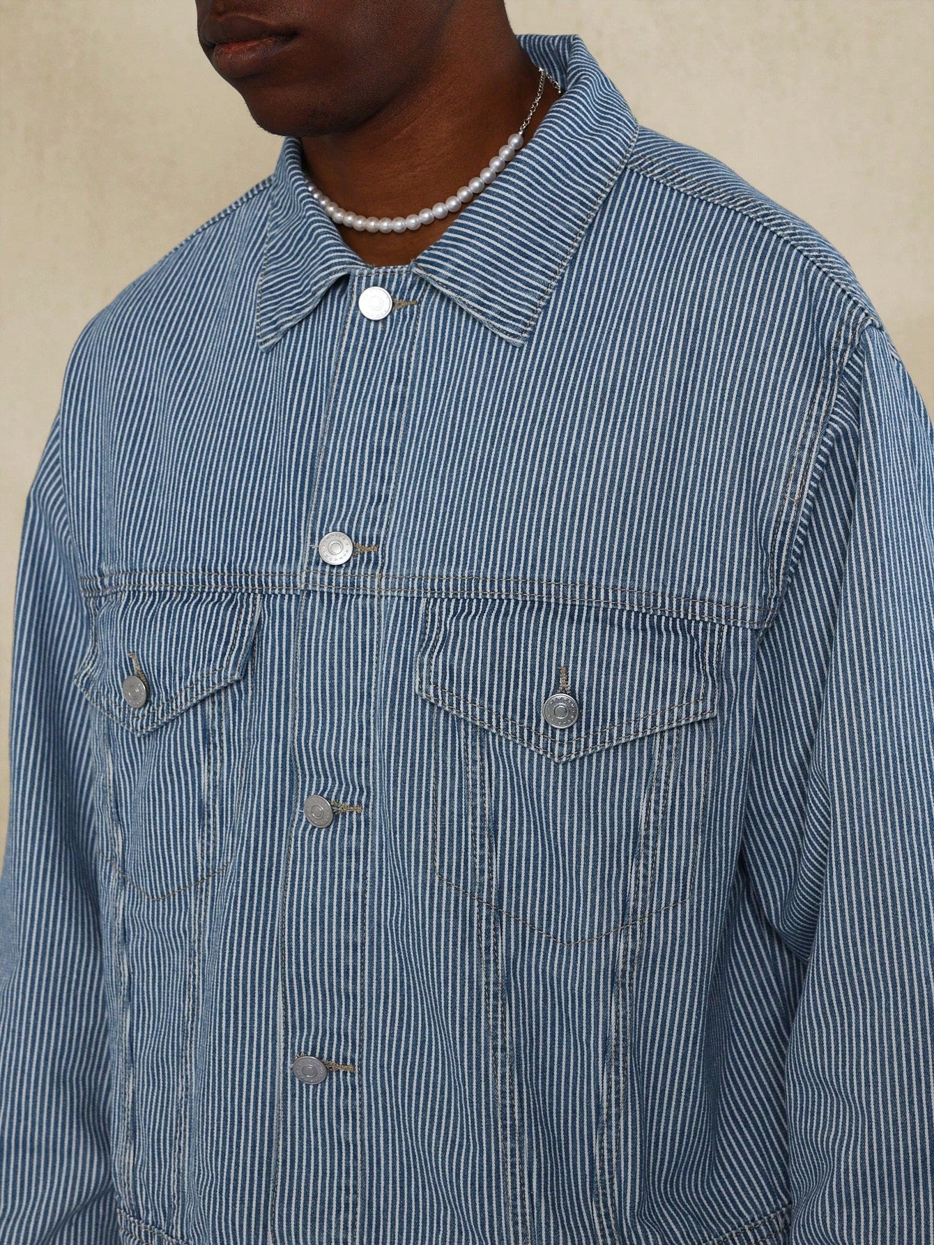 Cropped Denim Stripe Raw Hem Jacket