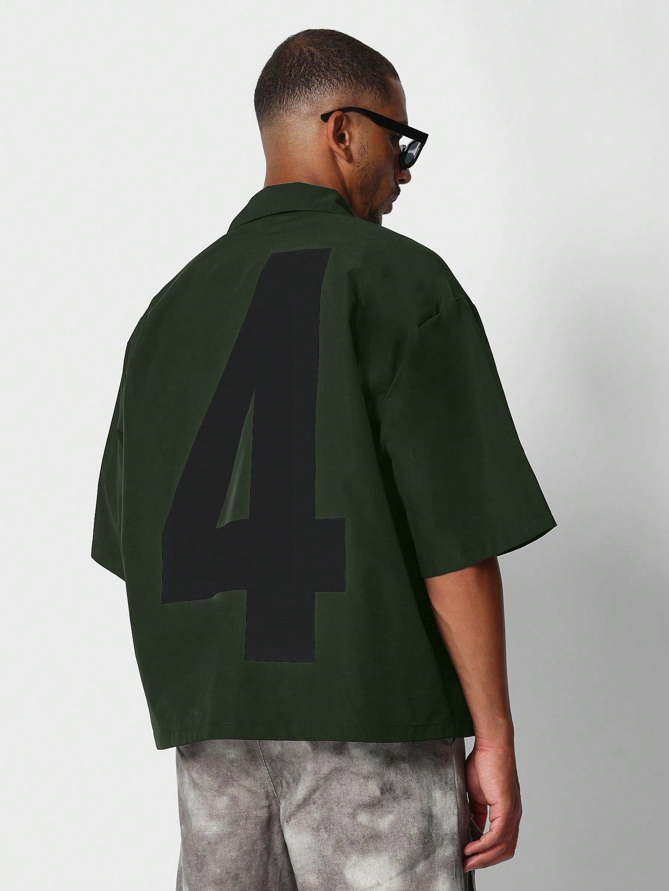 Boxy Fit Nylon Shirt With Back Number Graphic Print