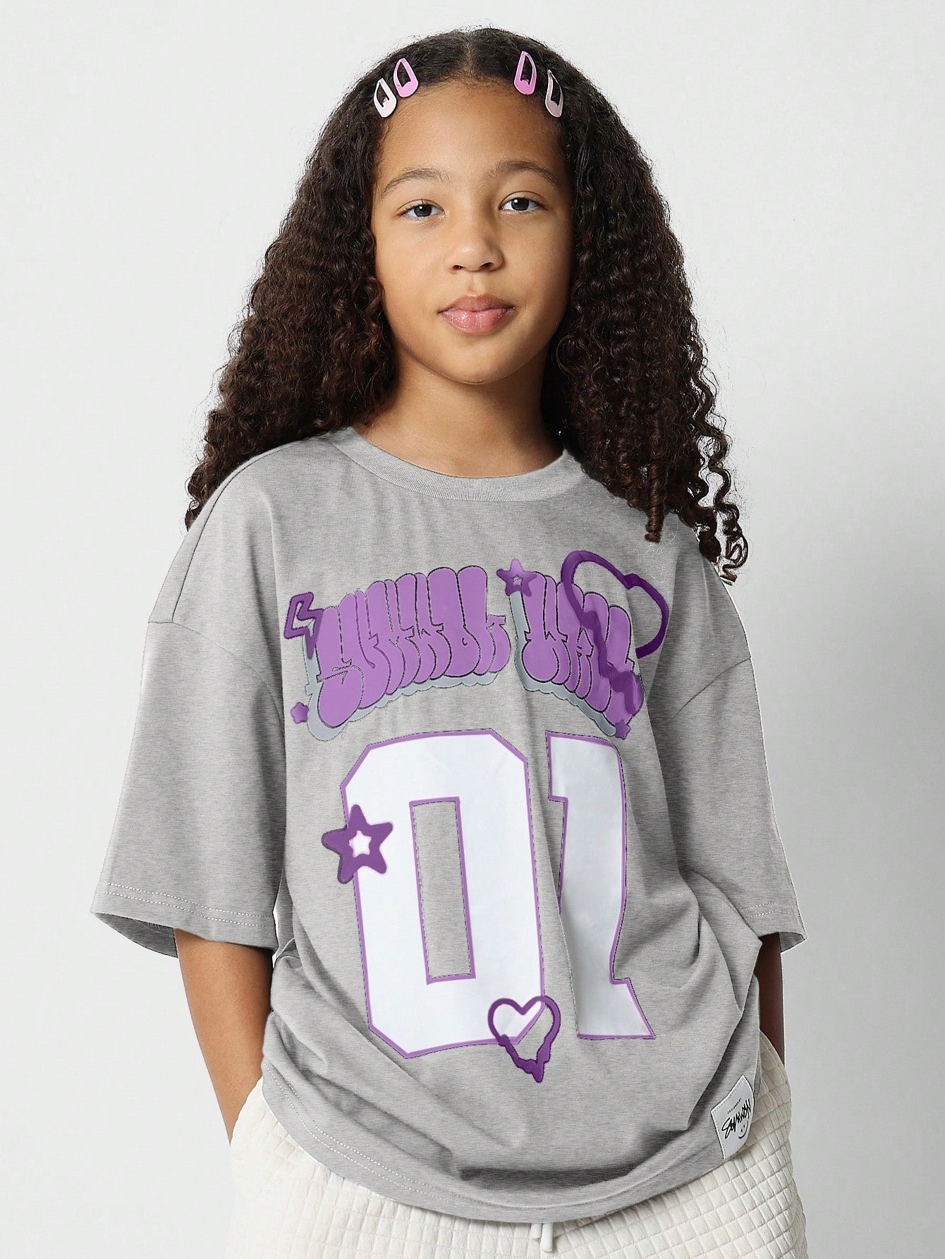 Tween Girls Oversized Fit Tee With Front Print Graphic