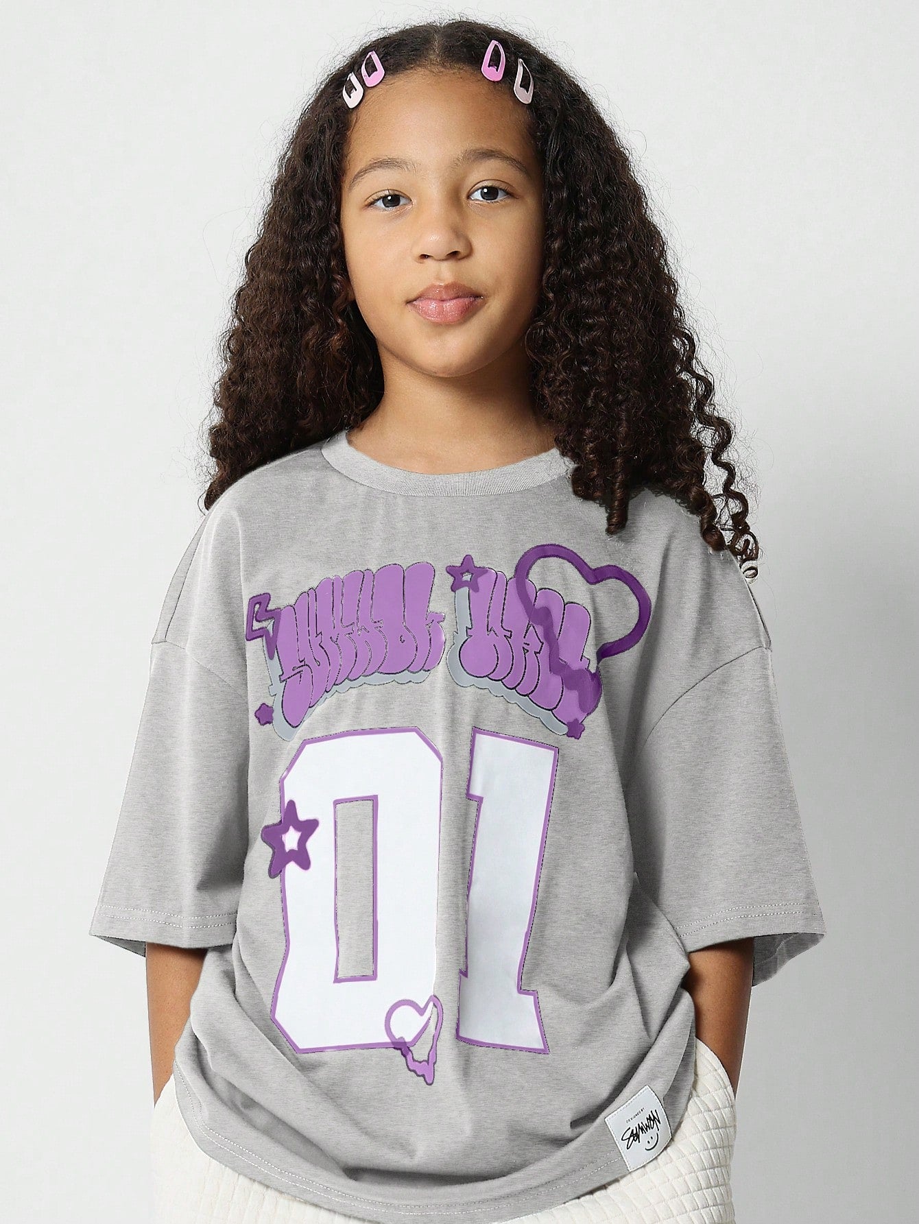 Tween Girls Oversized Fit Tee With Front Print Graphic