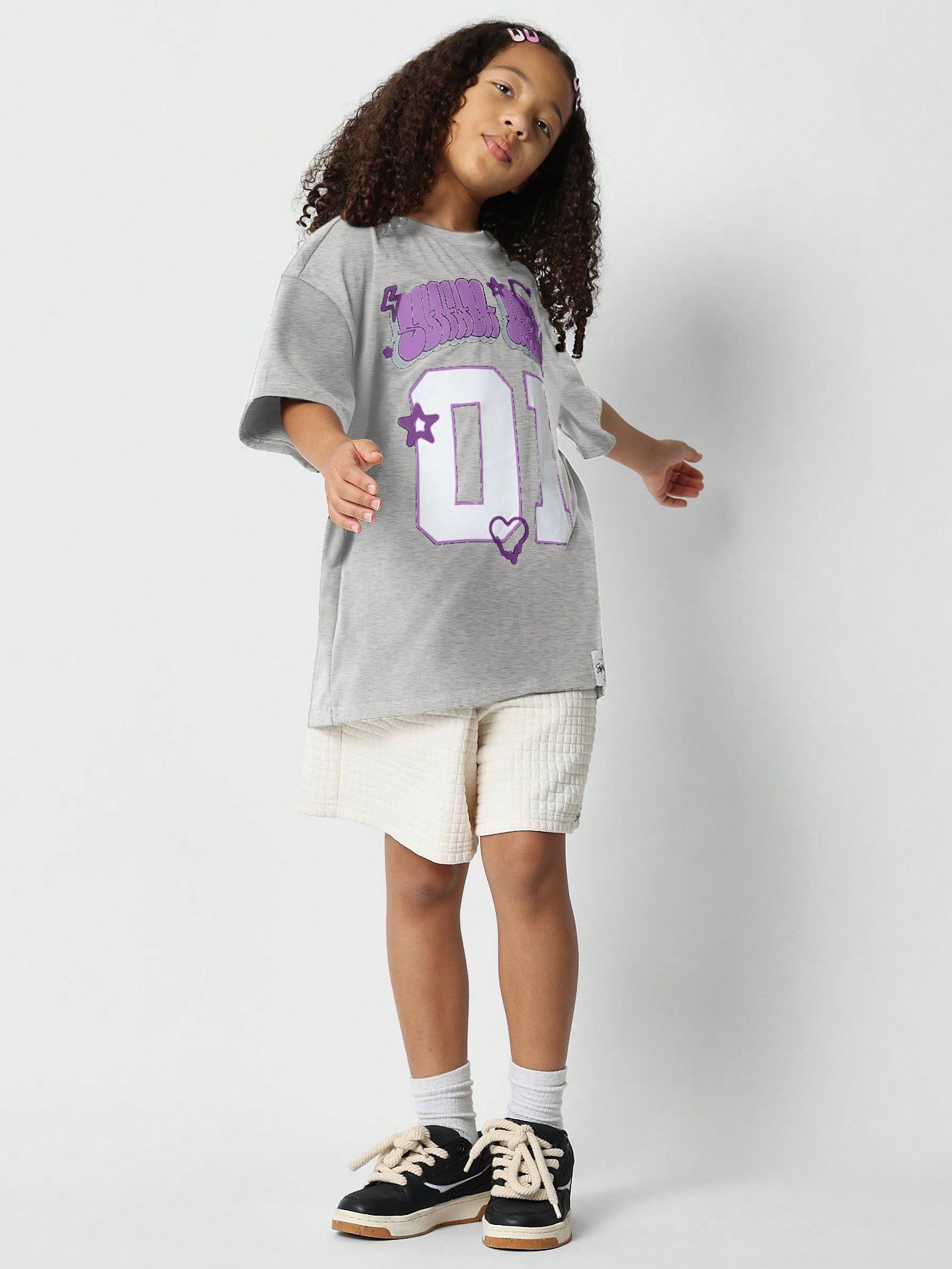 Tween Girls Oversized Fit Tee With Front Print Graphic