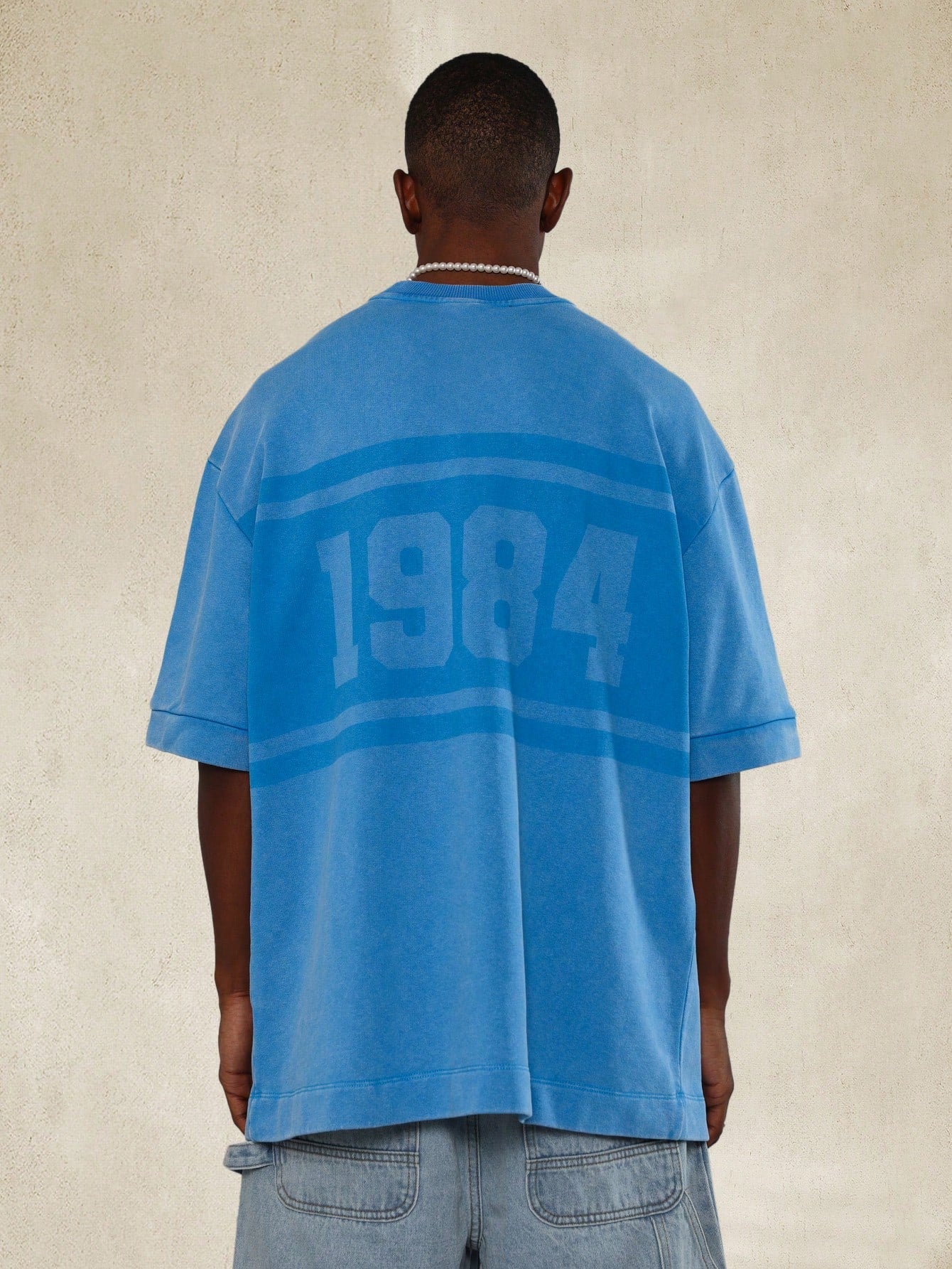 Washed Loopback Oversized Tee With Ghosting Number Graphic Print