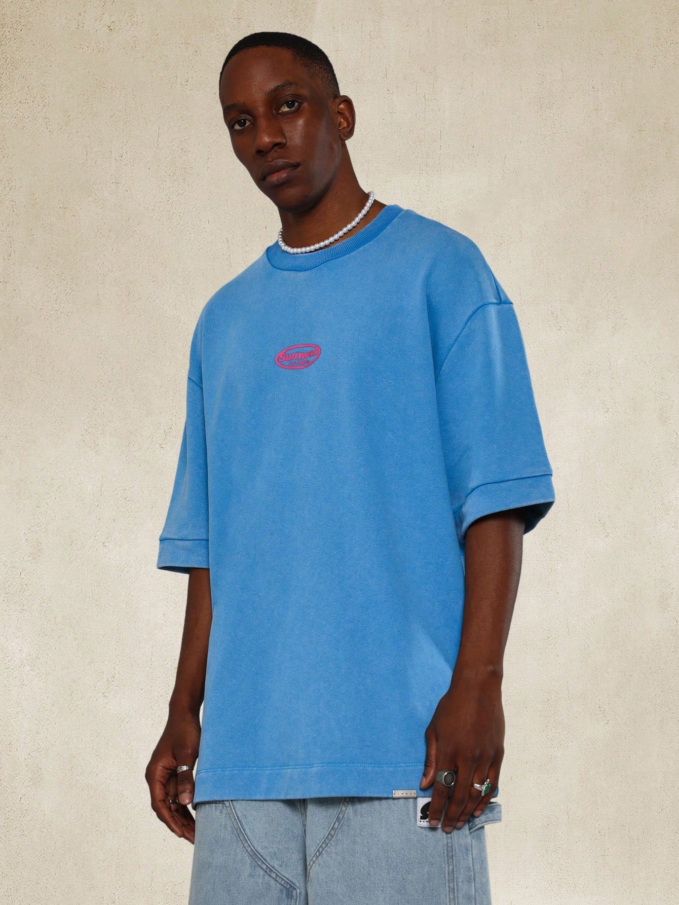 Washed Loopback Oversized Tee With Ghosting Number Graphic Print