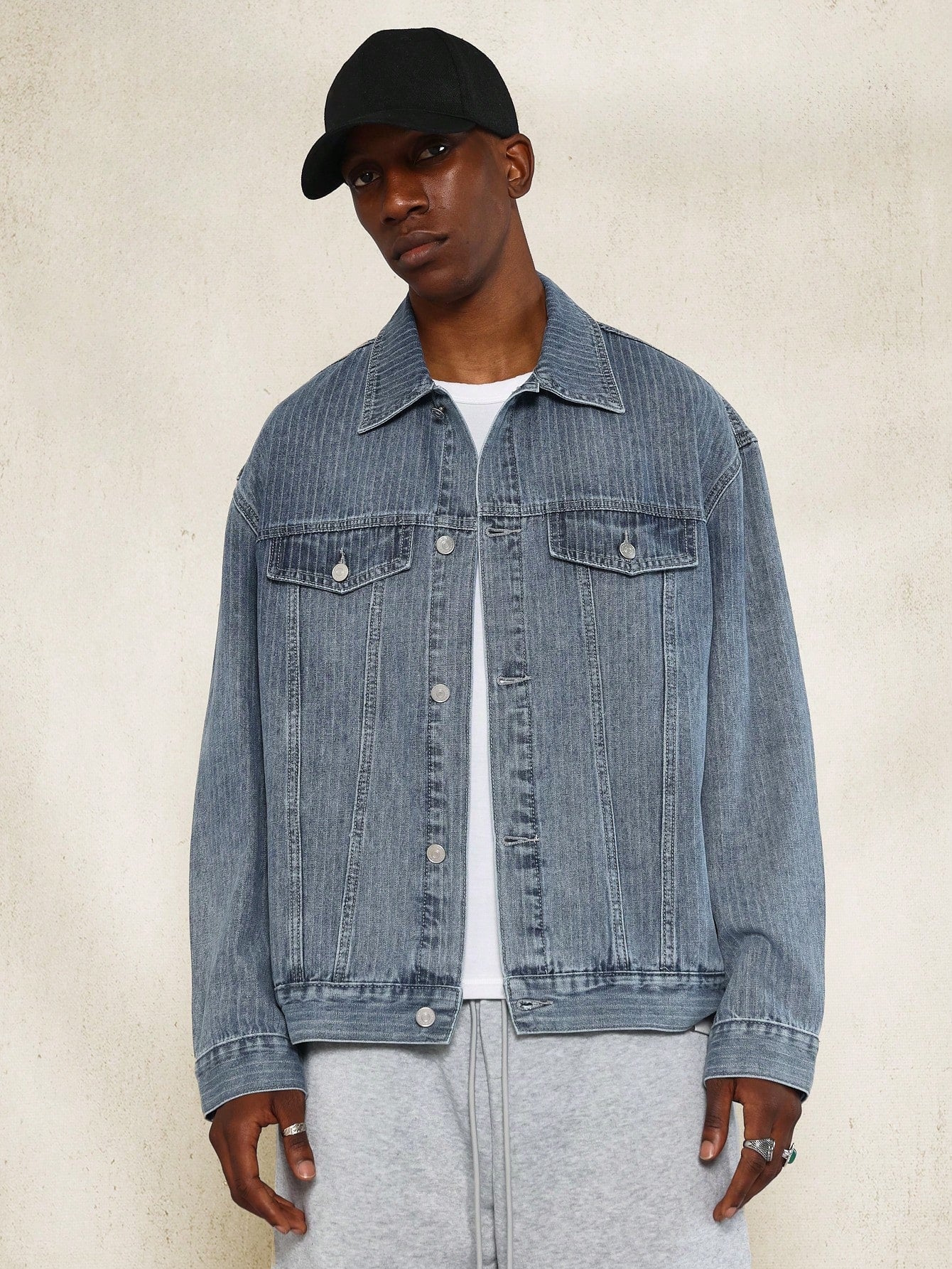 Washed Pinstripe Denim Shirt With Large Graphic Print & PU Label