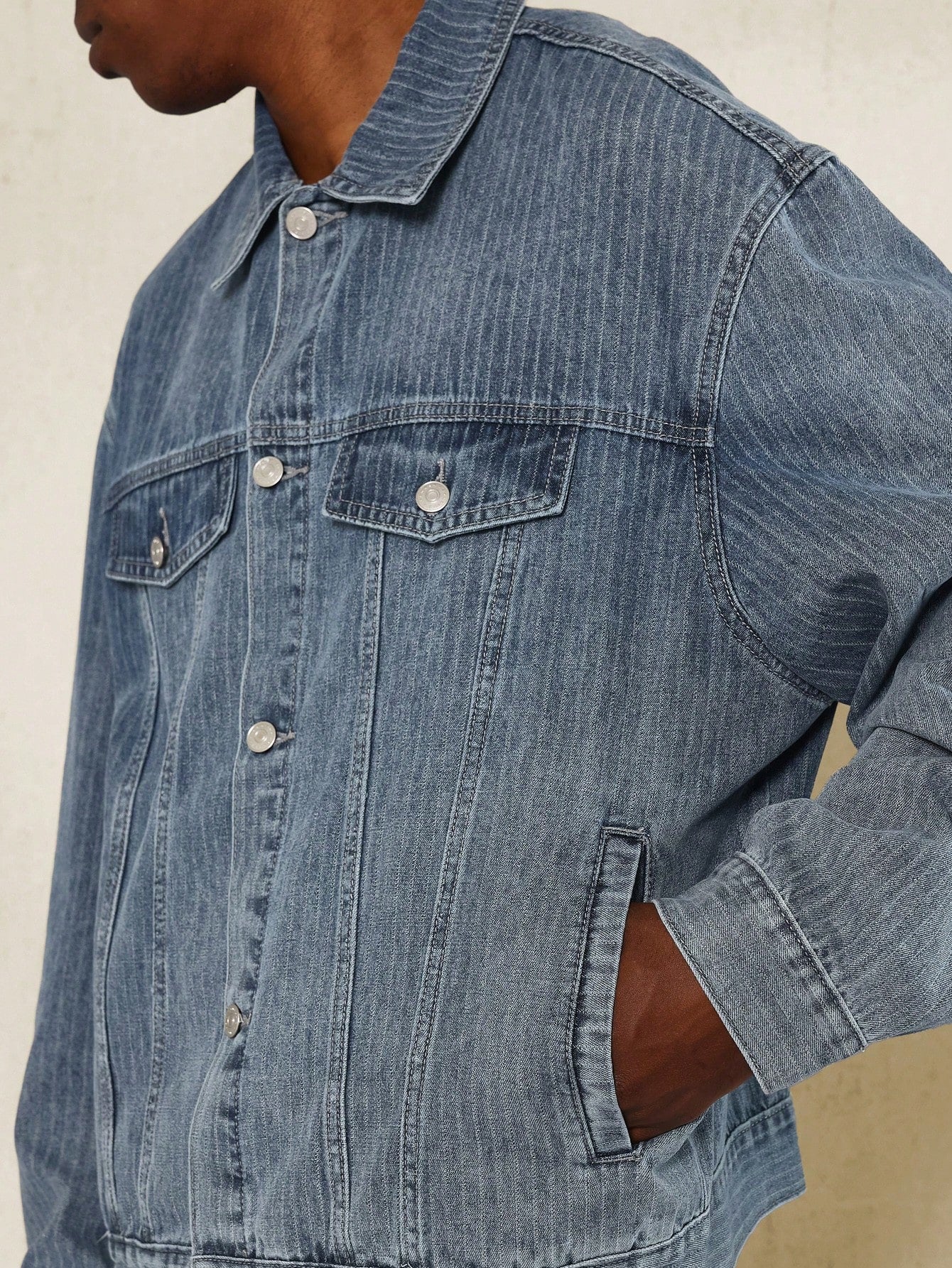 Washed Pinstripe Denim Shirt With Large Graphic Print & PU Label