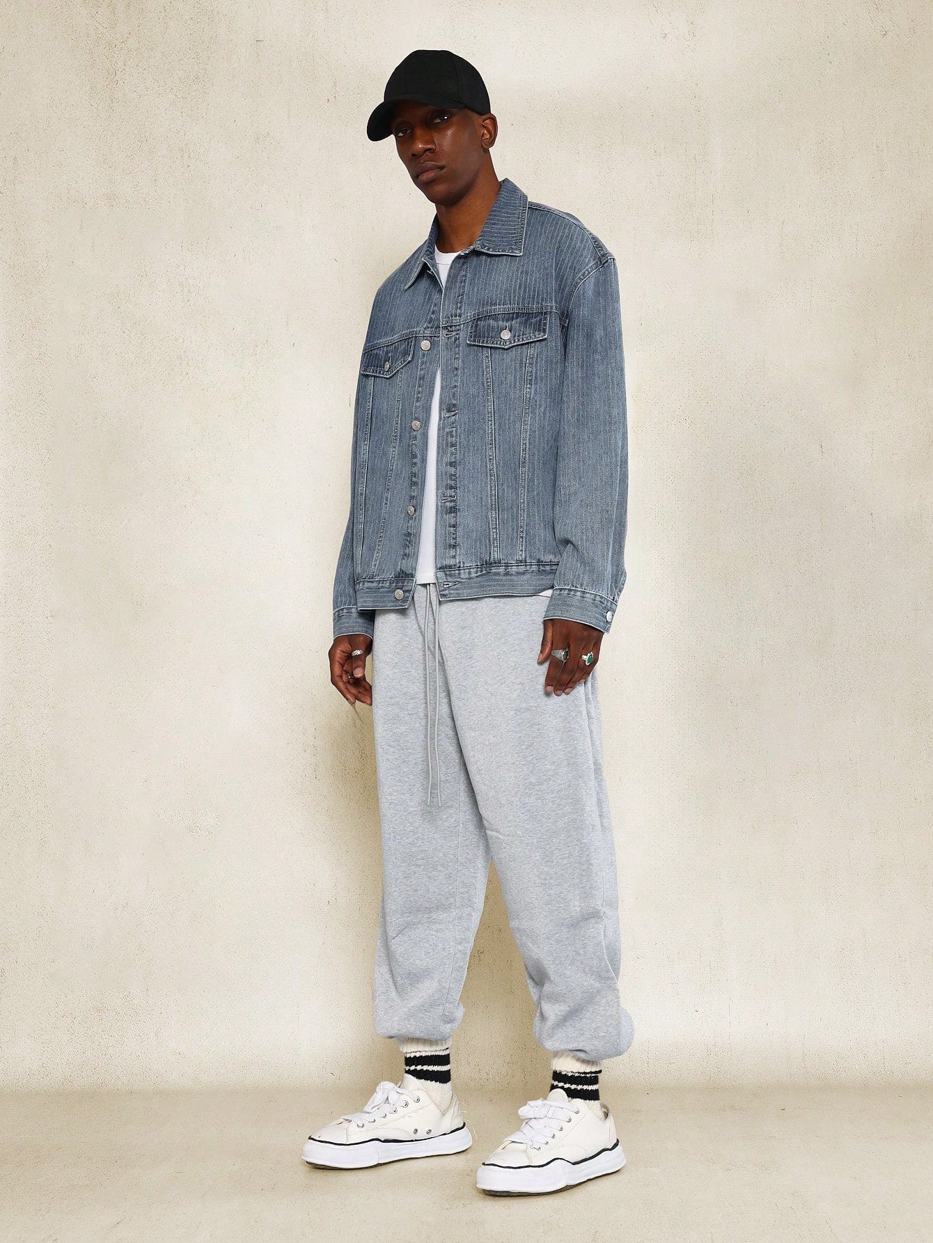 Washed Pinstripe Denim Shirt With Large Graphic Print & PU Label