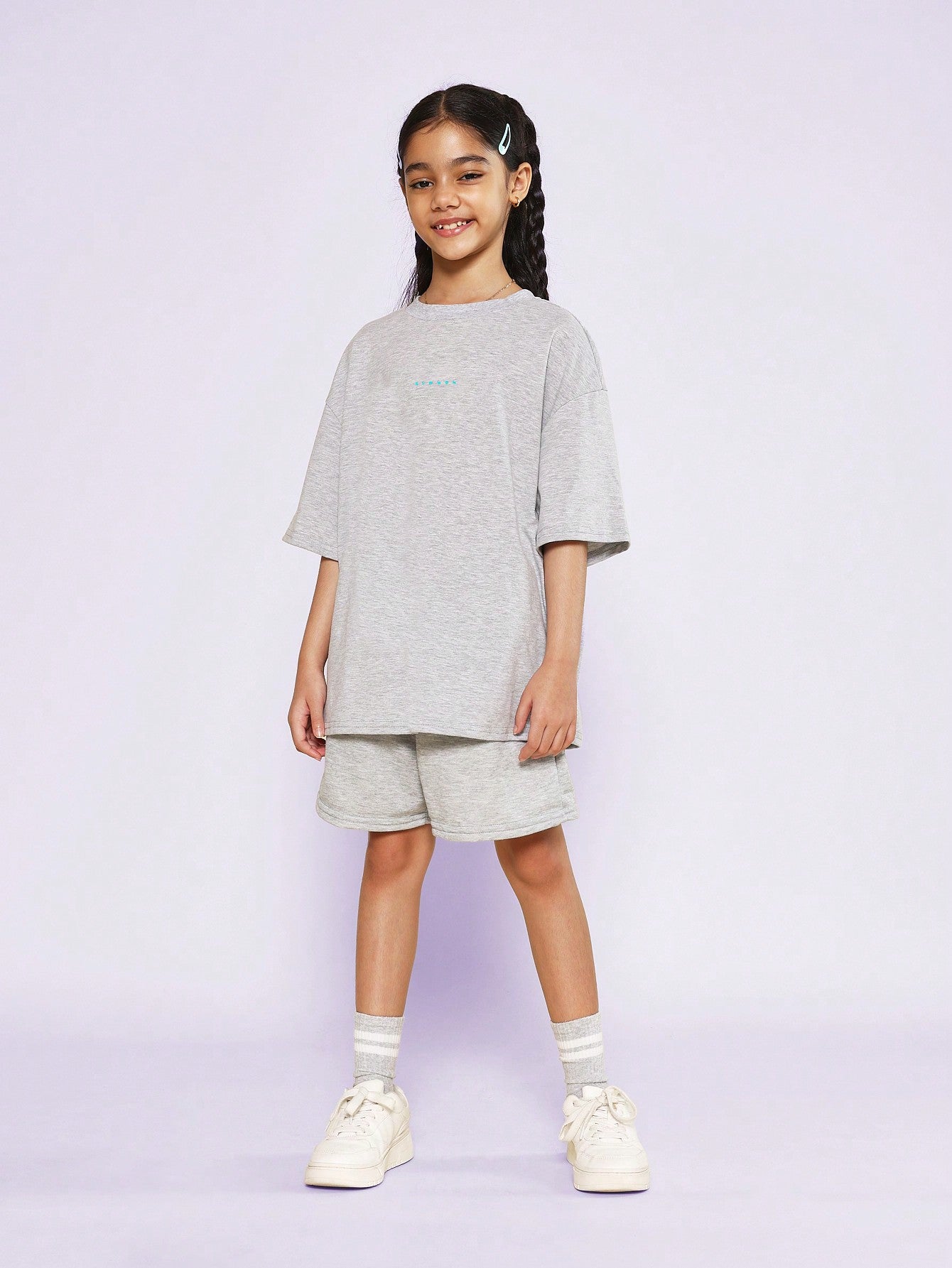 Tween Girls Oversized Fit Logo Tee With Short 2 Piece Set