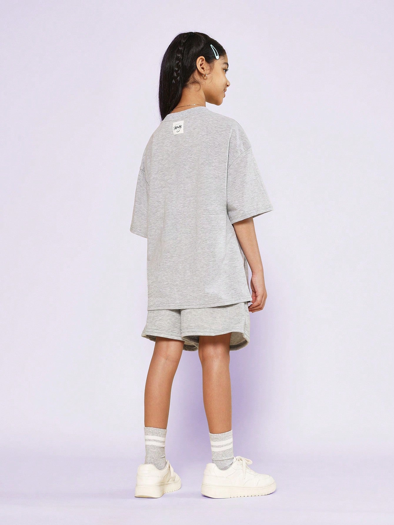 Tween Girls Oversized Fit Logo Tee With Short 2 Piece Set