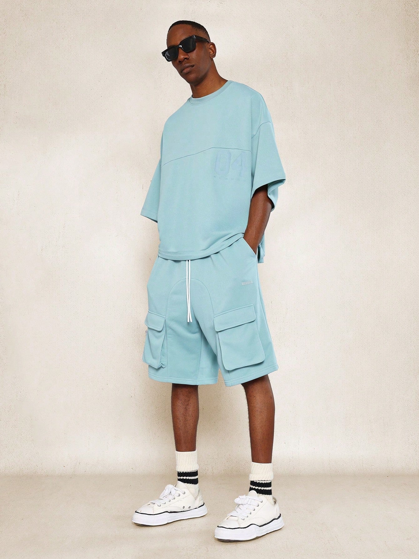 Oversized Fit Loopback Tee And Cargo Jort 2 Piece Set