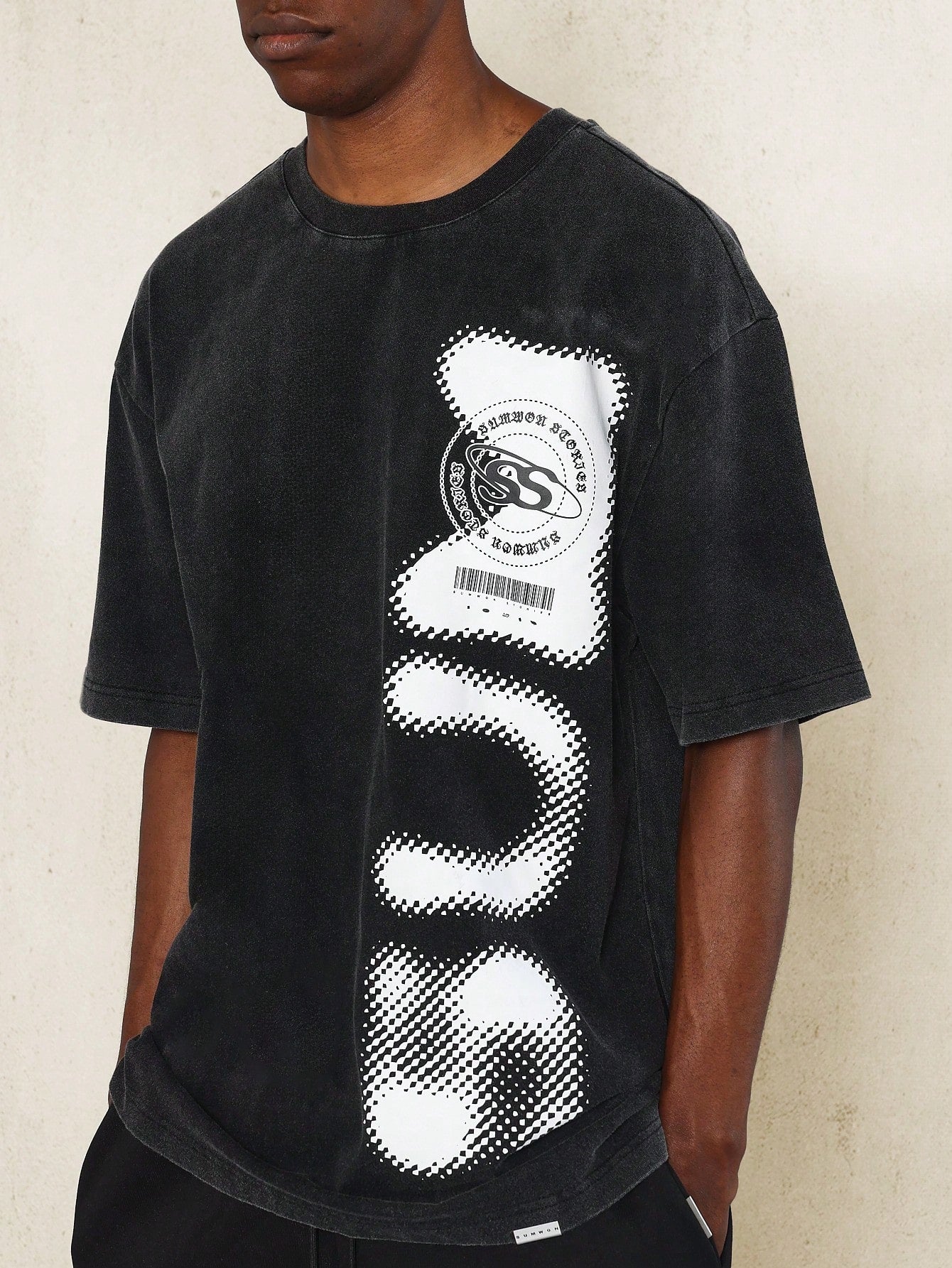 Washed Tee With Discharge Graphic Print