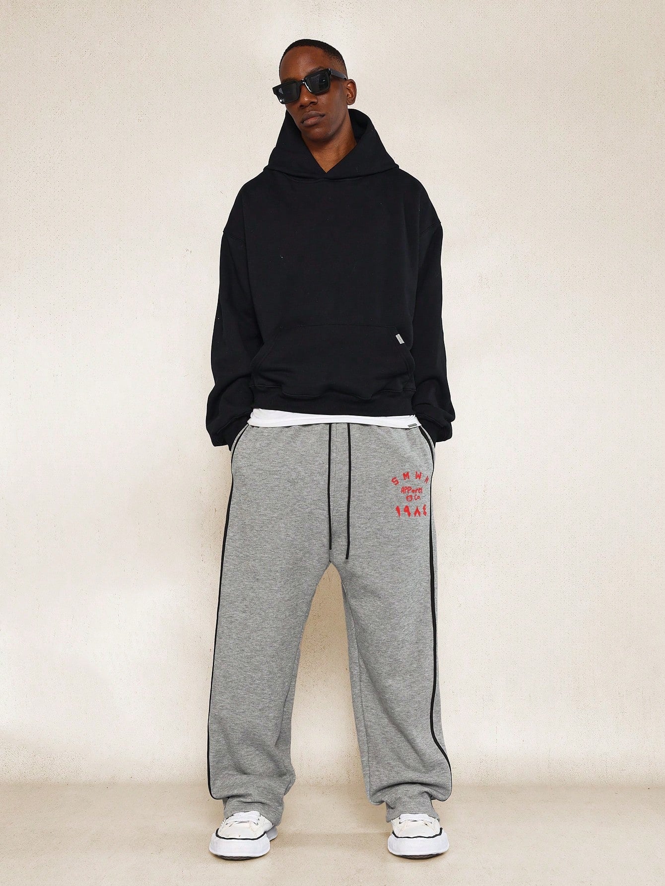 Drop Crotch Jogger With Side Stripe & Small Graphic Print