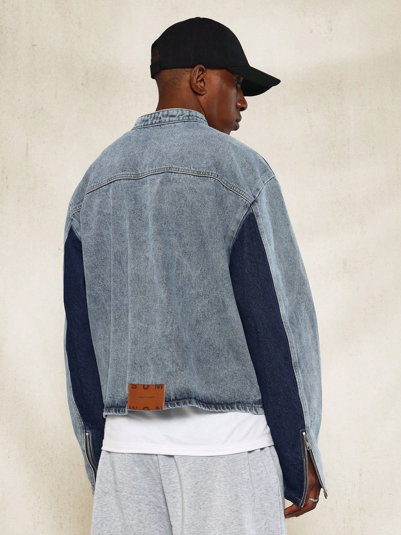 Washed Cropped Worker 2 Tone Denim Jacket