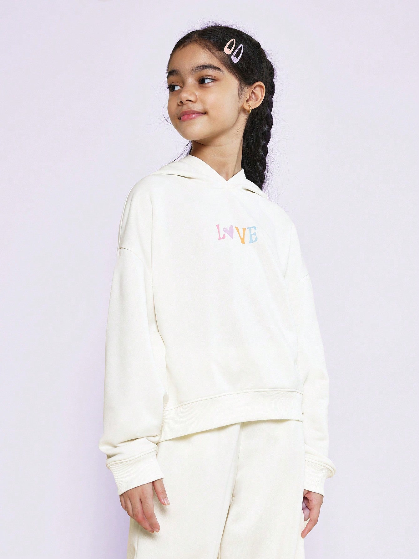 Tween Girls Comfy Regular Fit Overhead Cream Hoodie And Jogger With Fun Graphic Print 2 Piece Set