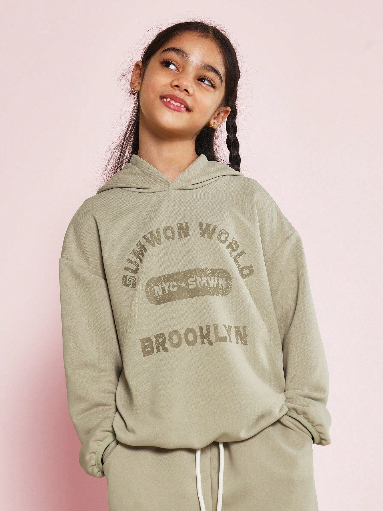 Tween Girls Overhead Hoodie And Short With Front Brooklyn Graphic Print 2 Piece Set