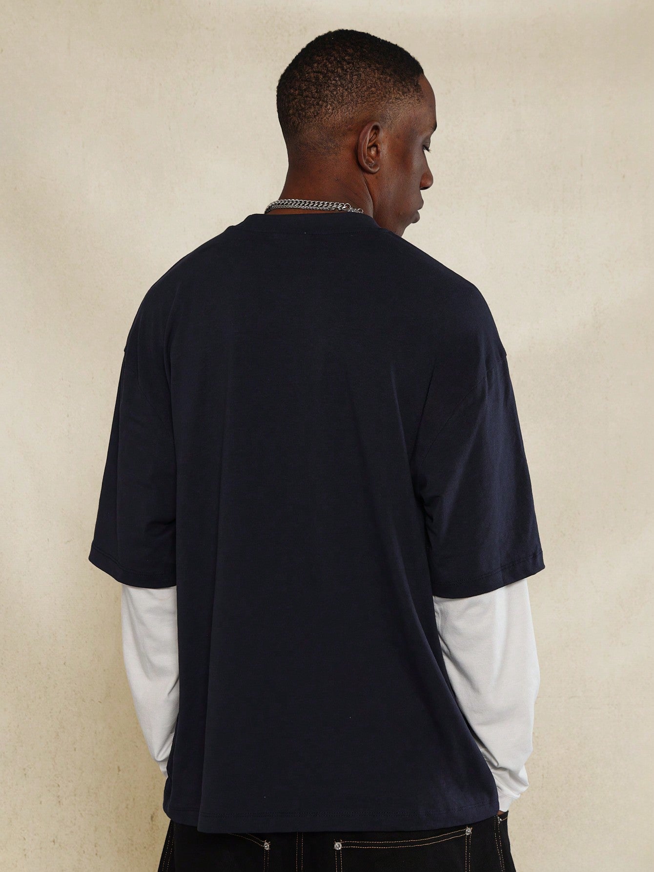 Regular Fit Double Layer Long Sleeve Tee With Contrast Sleeve