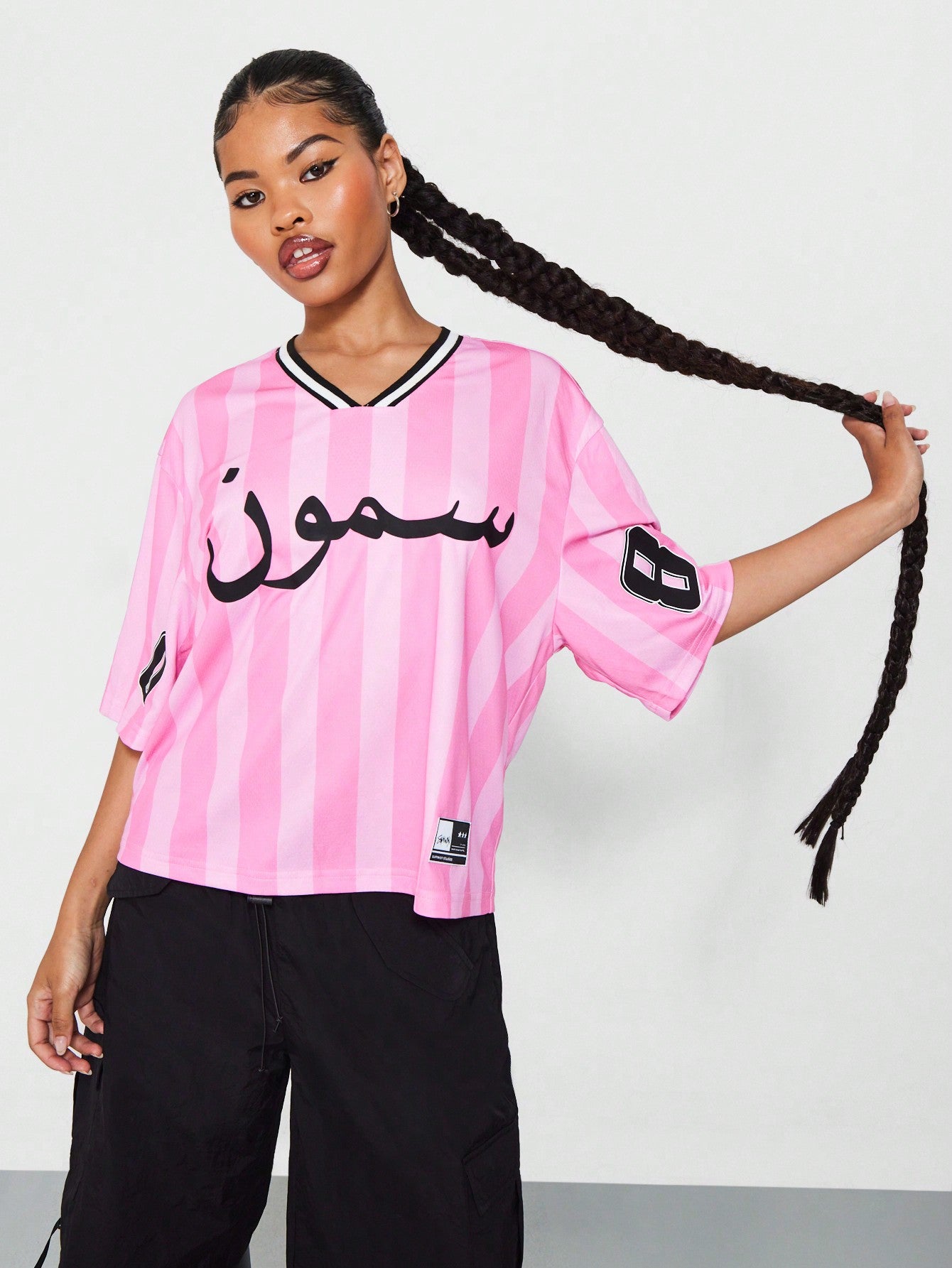 SUMWON WOMEN Stripe Baller Tee With Arabic Graphic Print