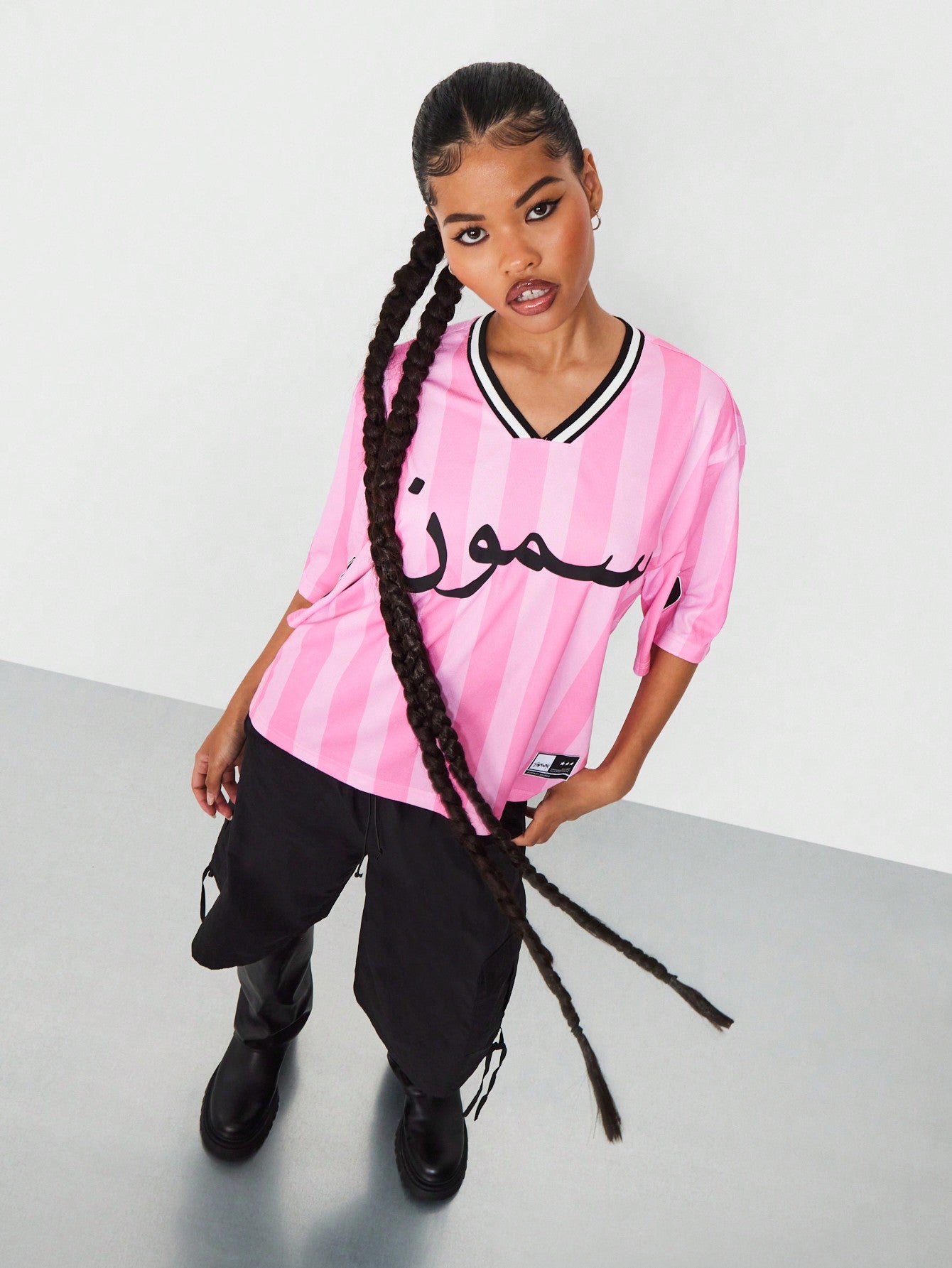 SUMWON WOMEN Stripe Baller Tee With Arabic Graphic Print