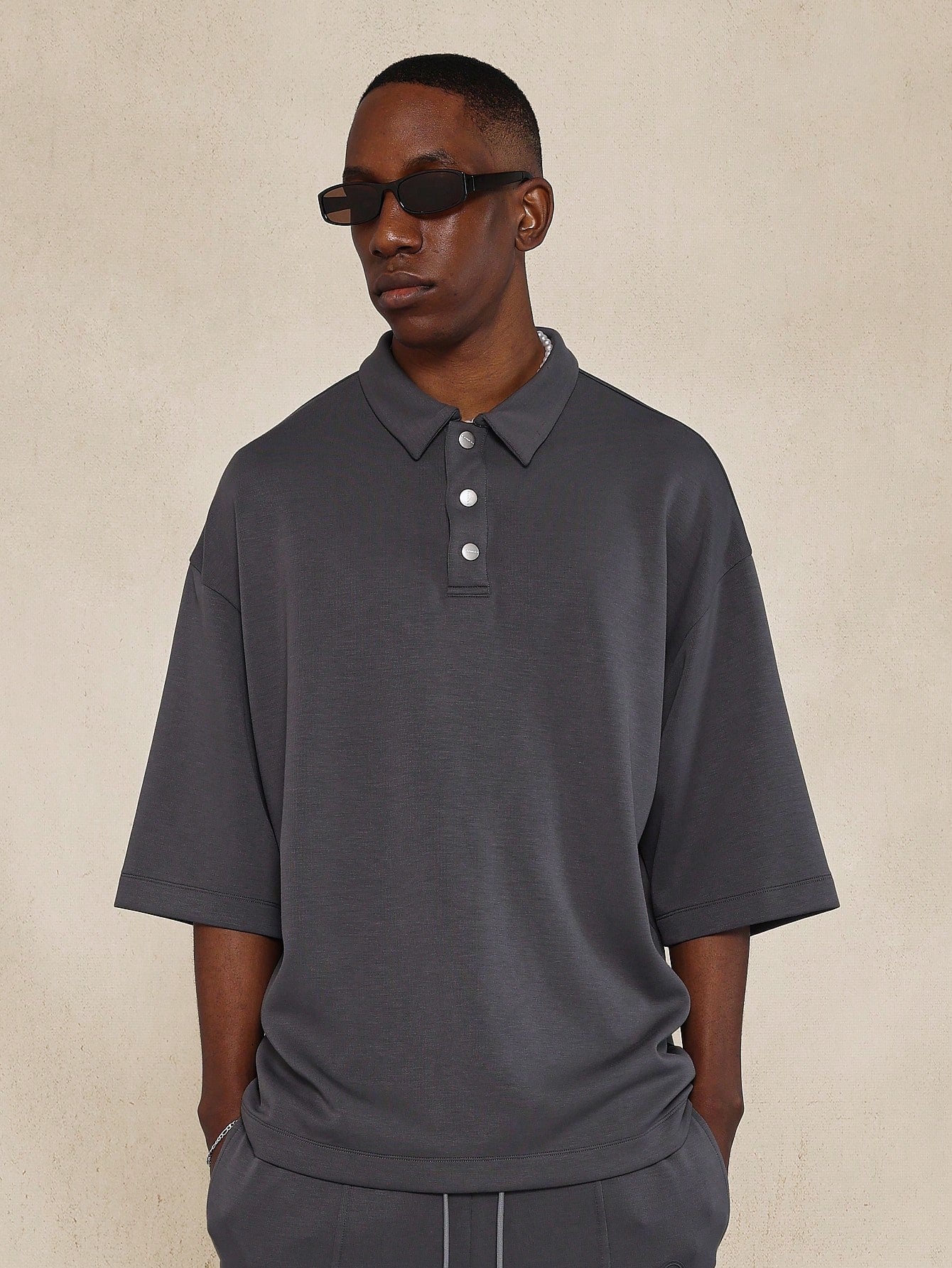 Oversized Fit Polo Shirt And Loose Fit Trouser With Pintucks Detail 2 Piece Set