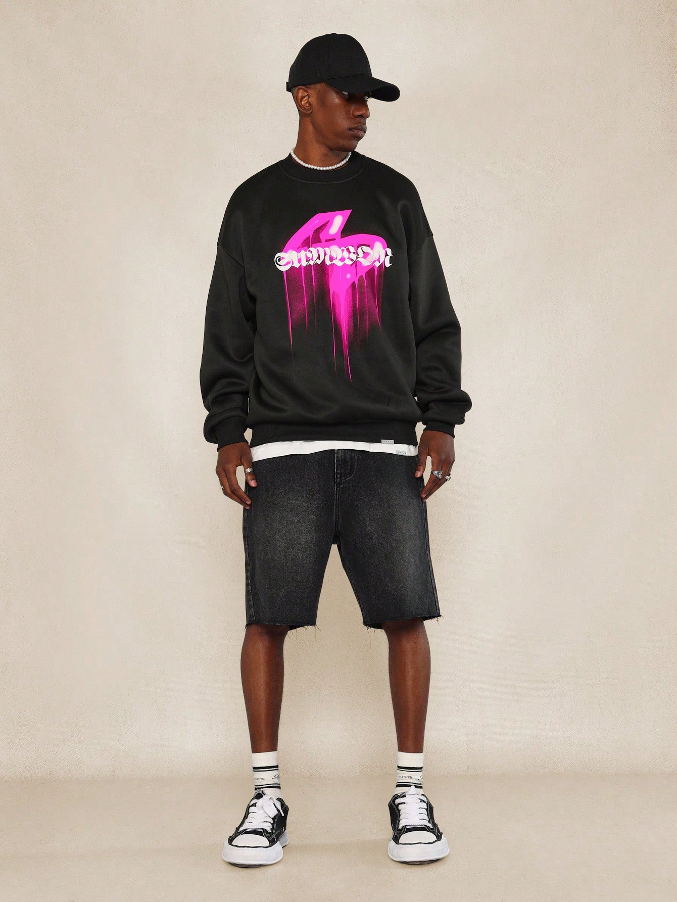 Regular Fit Crew Neck Sweatshirt With Drip Graphic Print