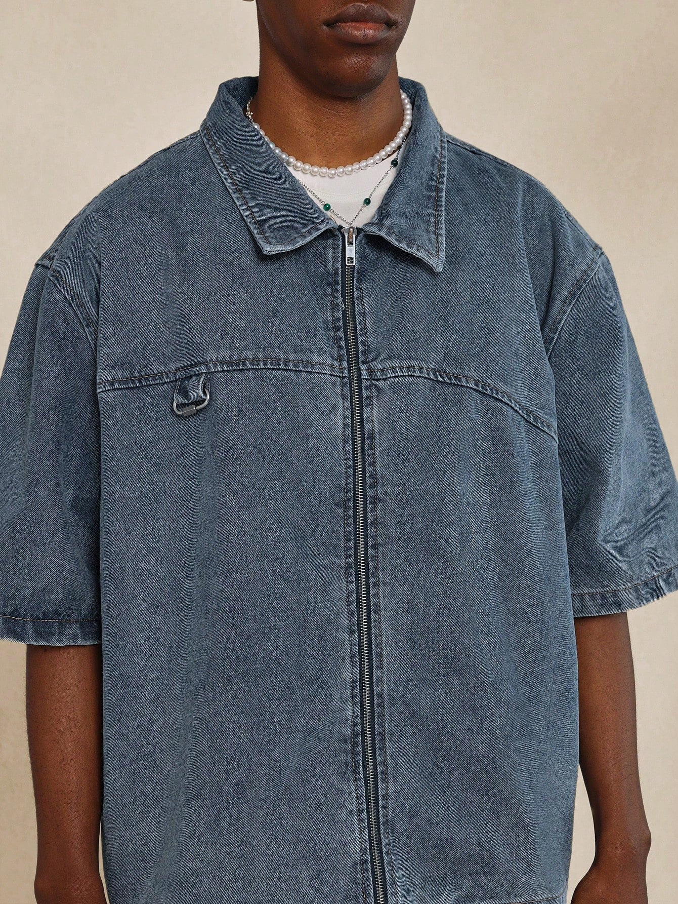 Zip Through Denim Shirt With Back Branded Label