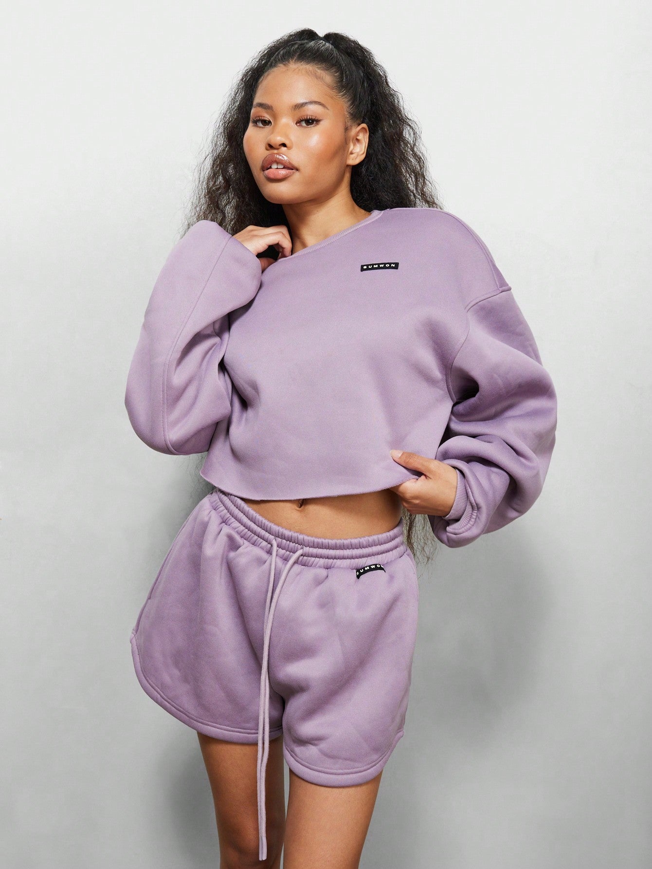 SUMWON WOMEN Cropped Sweatshirt And Short 2 Piece Set