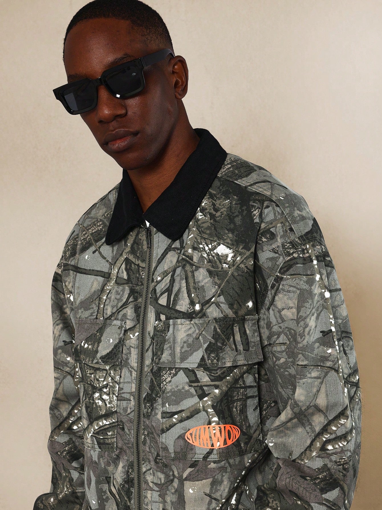 Regular Fit All Over Printed Twill Zip Through Jacket