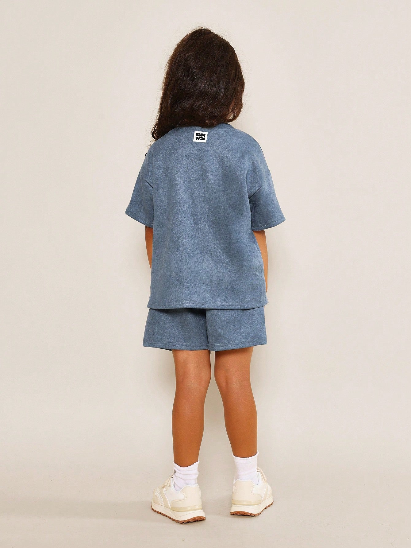 Young Girls Premium Suedette Oversized T-Shirt And Short 2 Piece Set With Logo Graphic Print