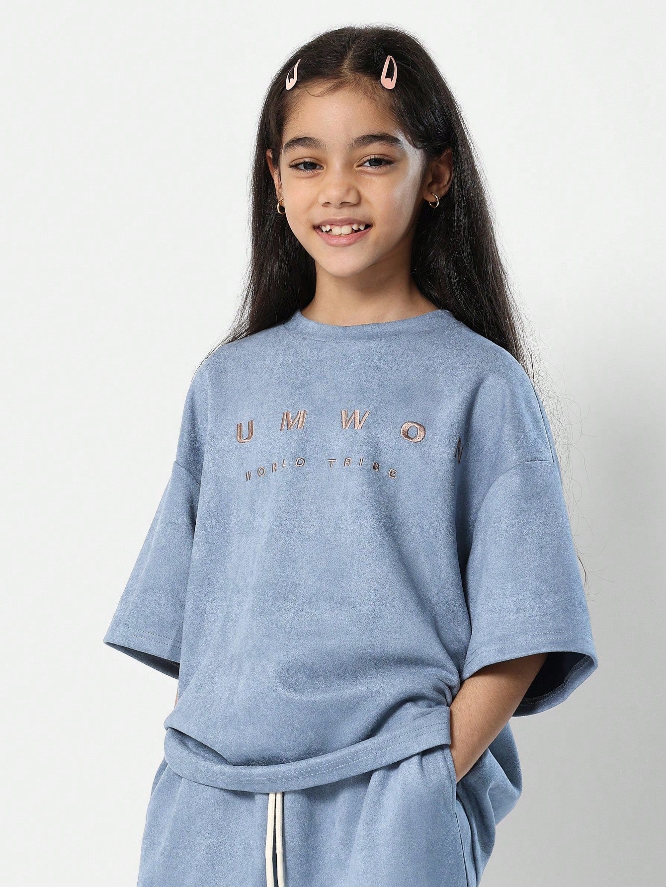 Tween Girls Oversized Fit Suedette Tee And Wide Leg Sweatpants 2 Piece Set