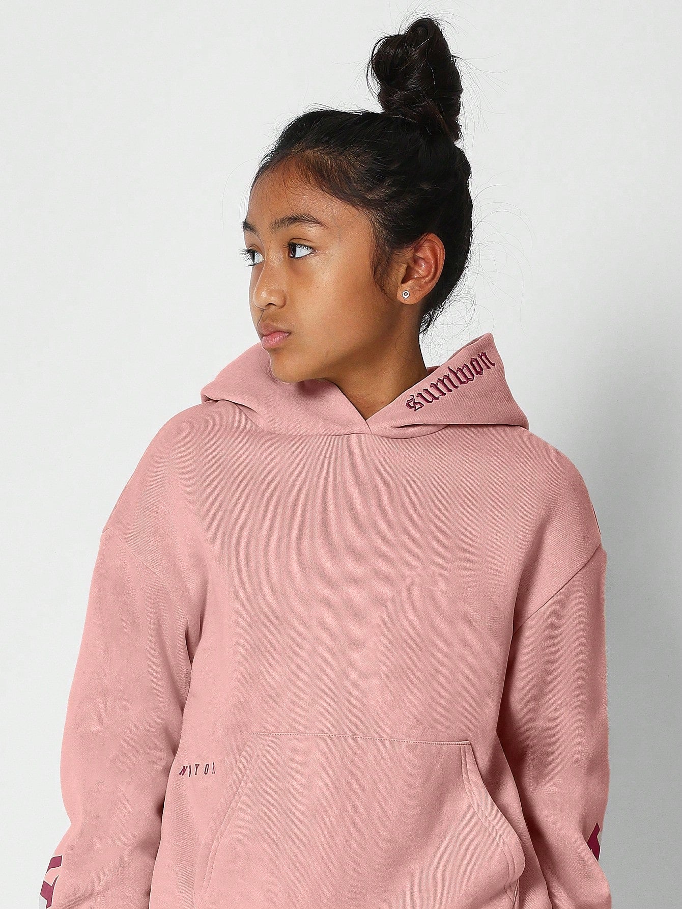 Tween Girls Overhead Hoodie With Immense New York Graphic Print