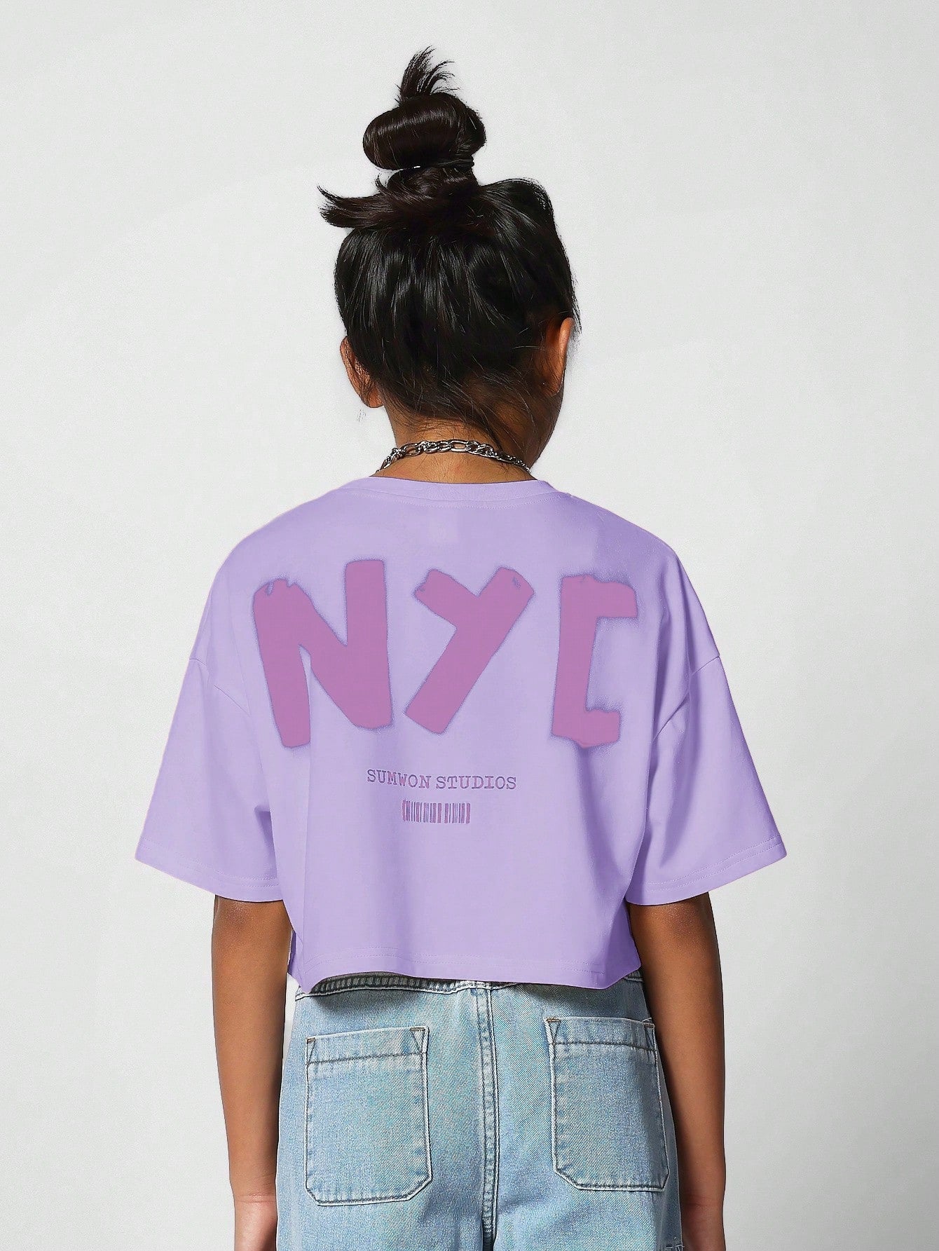 Tween Girl Crop Fit Tee With Back NYC Graphic Print