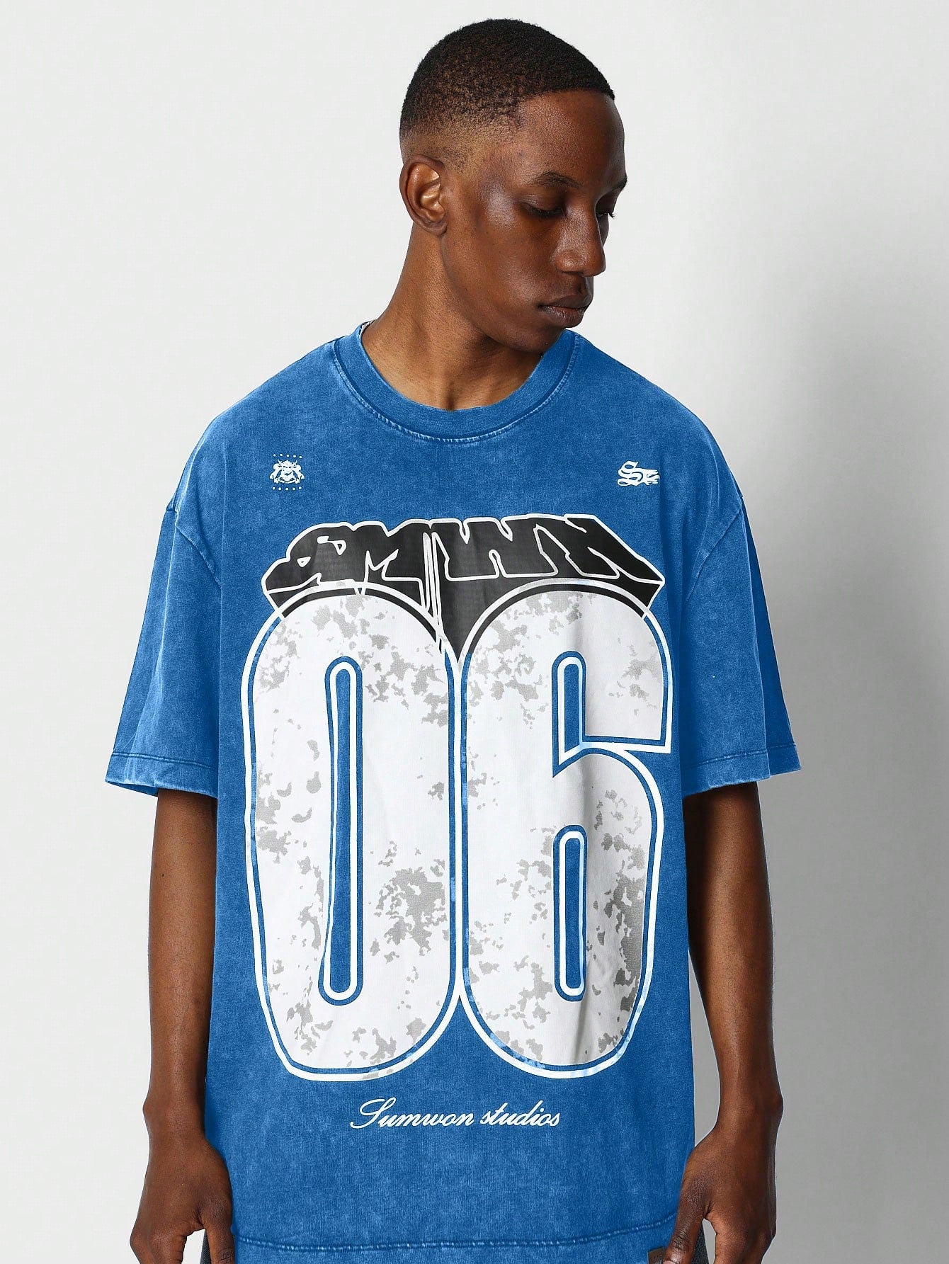 Washed Tee With Front Number Graphic Print