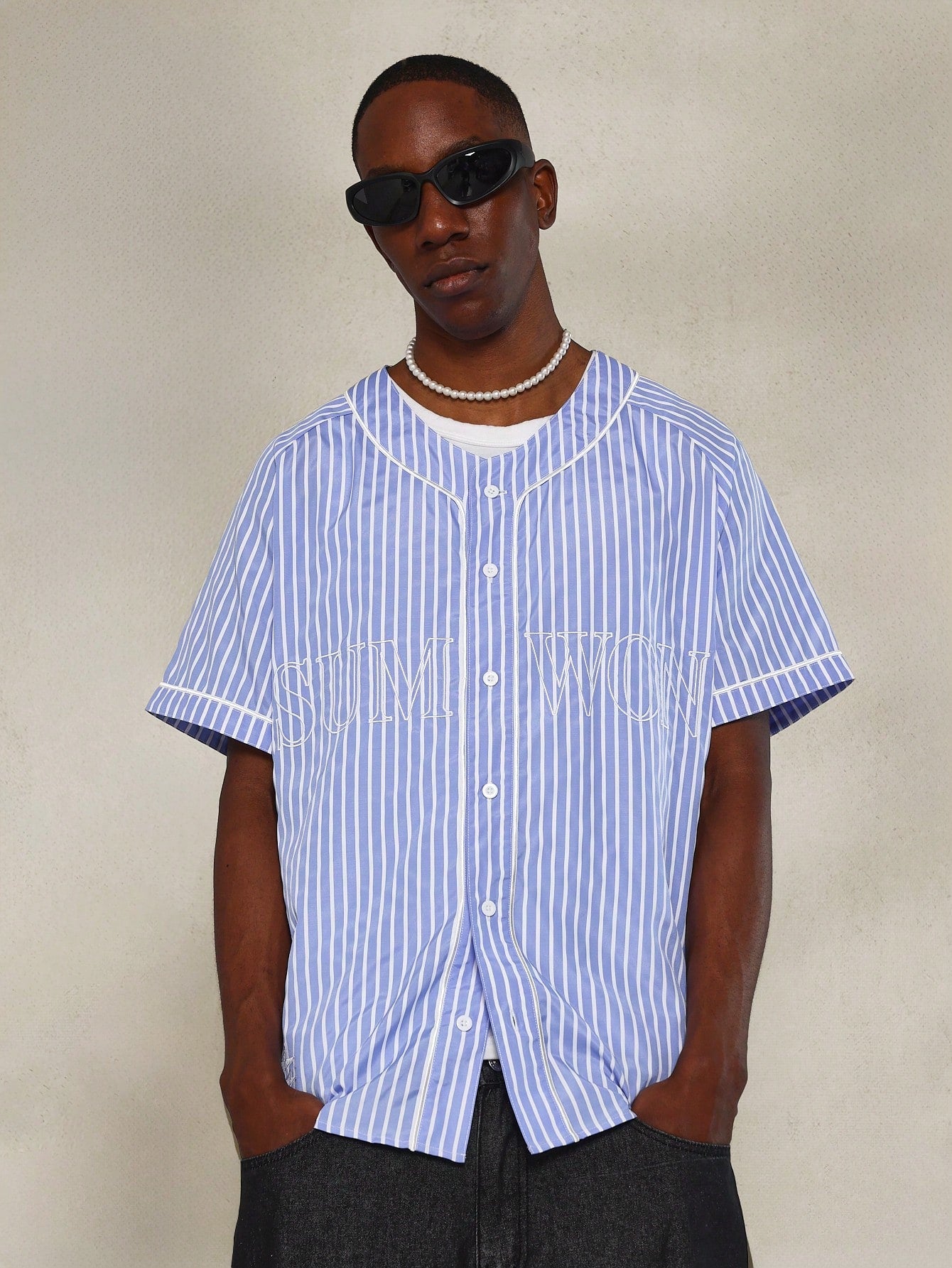 Nylon Stripe Baller Shirt With Front Embroidery