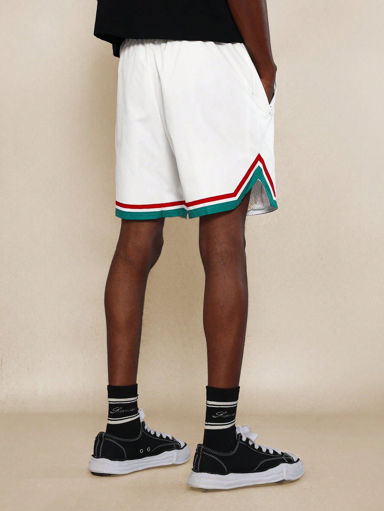 Nylon Short With Colour Block Hem & Resort Graphic Print