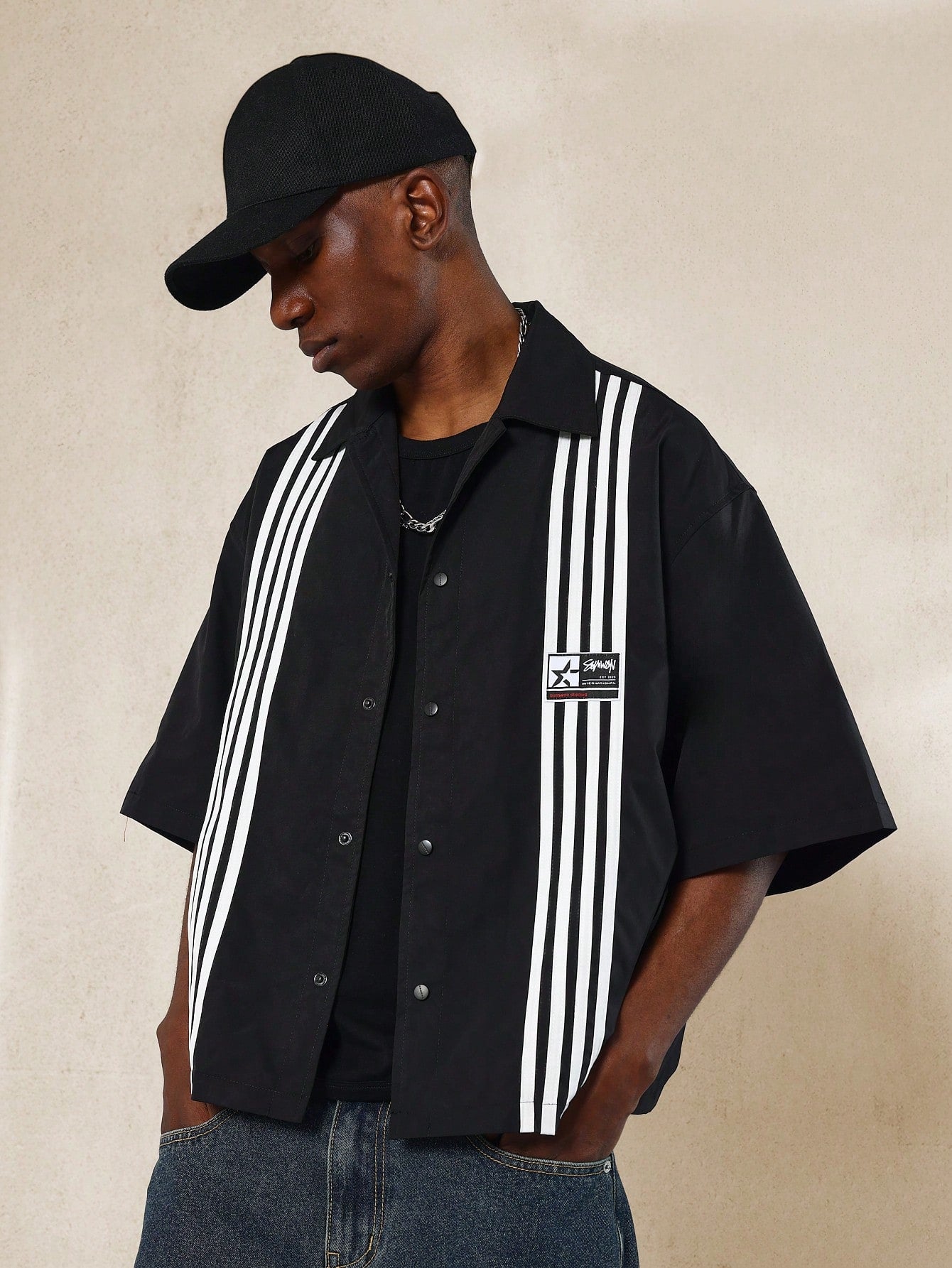 Boxy Fit Stripe Nylon Shirt